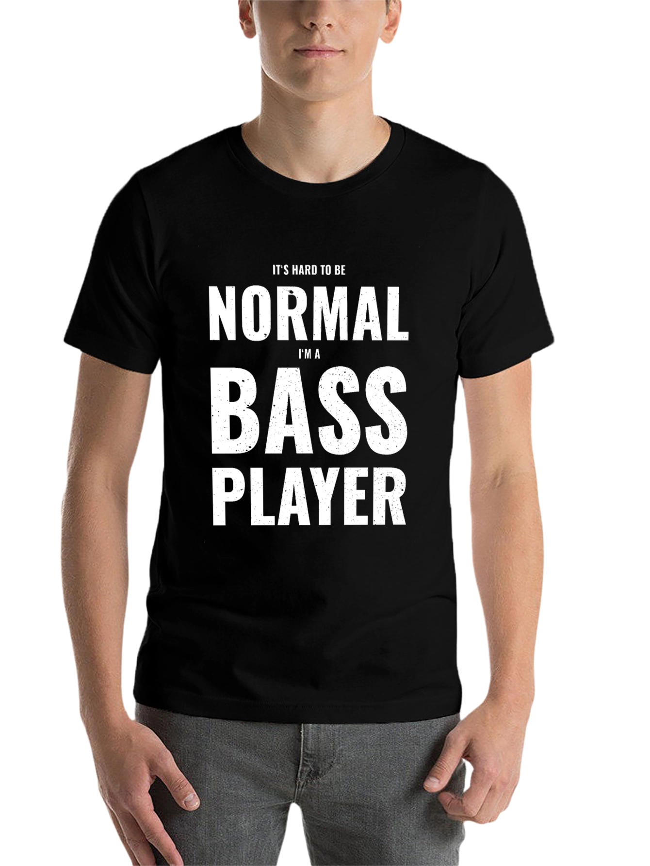 Black Funny Bass Player T-Shirt - It's Hard to Be Normal view 7