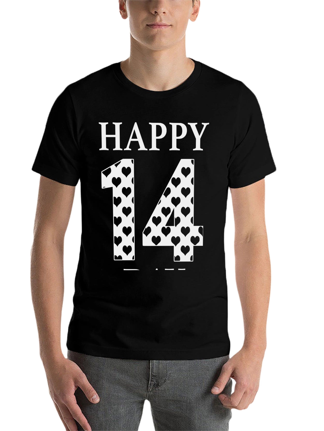 Happy 14 Valentines Day Heart Print T-Shirt - 7