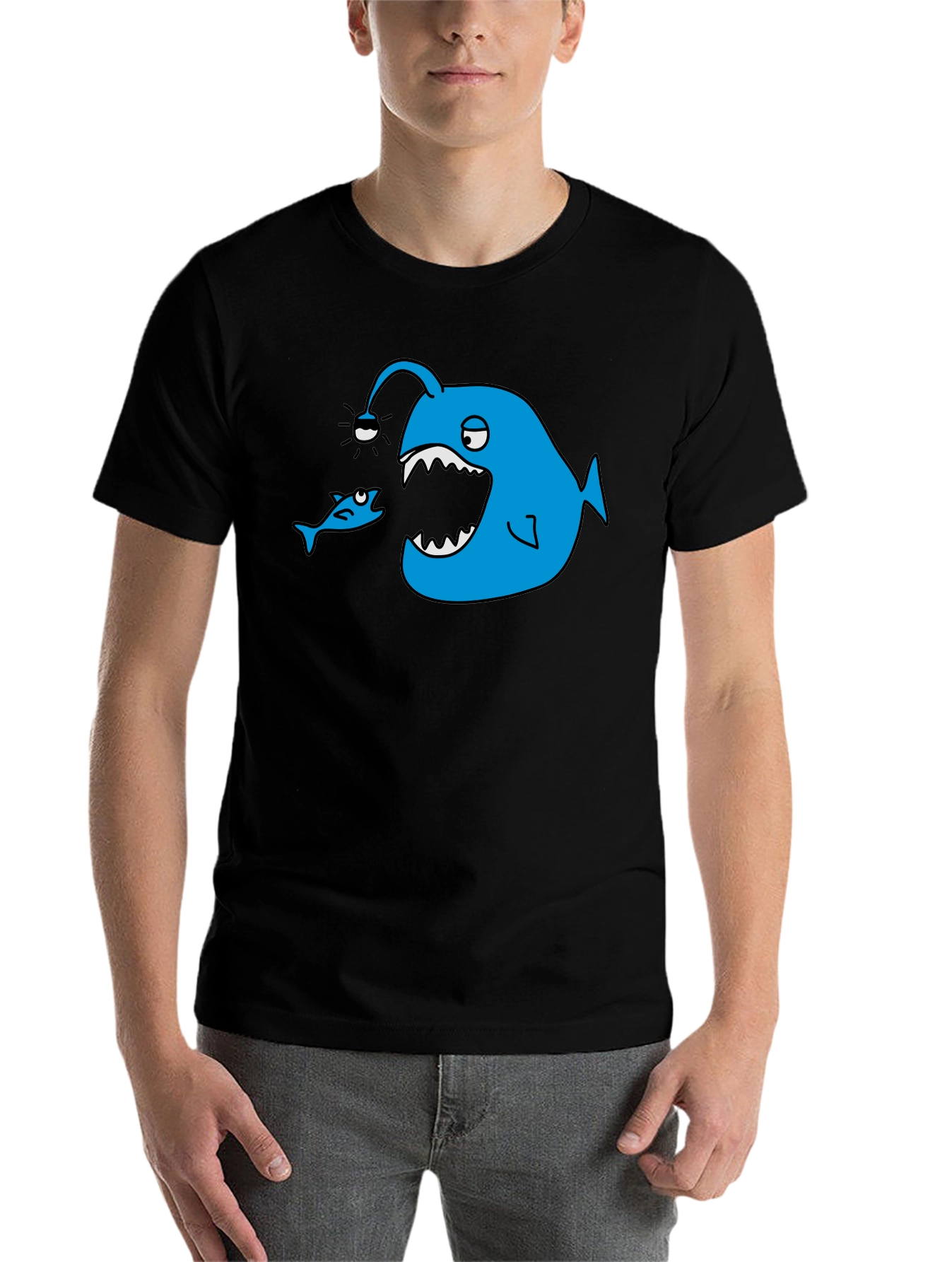 Black Angler Fish Graphic Tee - Black Cotton T-Shirt view 7