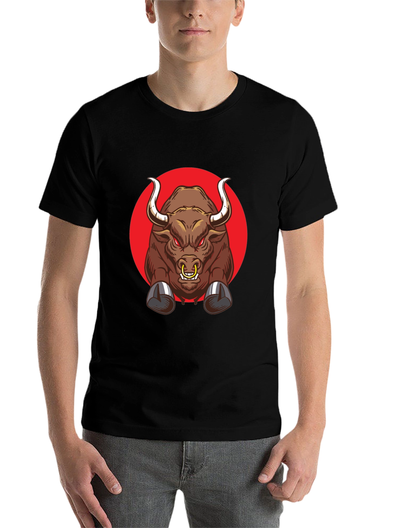 Black Angry Bull Graphic Black T-Shirt view 7