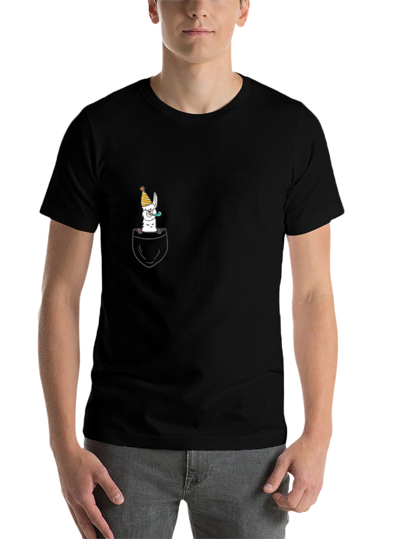 Llama Pocket Graphic Tee - Quirky Black T-Shirt - 7