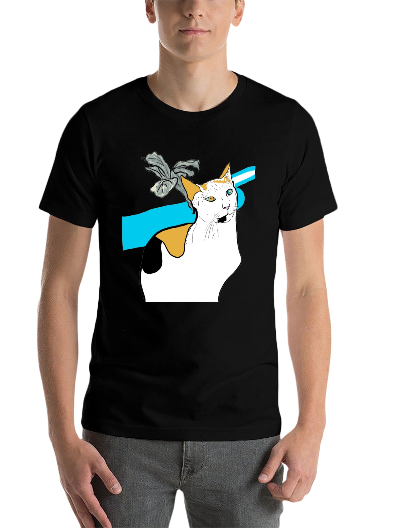 Black Cat Graphic Tee - Unique Heterochromia Cat Design view 7