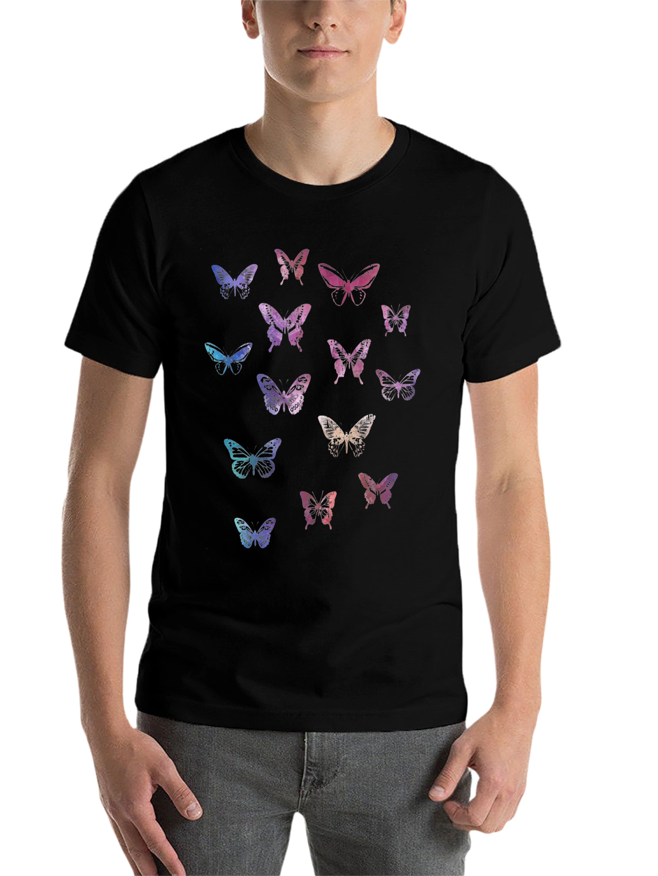 Black Butterfly Print Black T-Shirt view 7