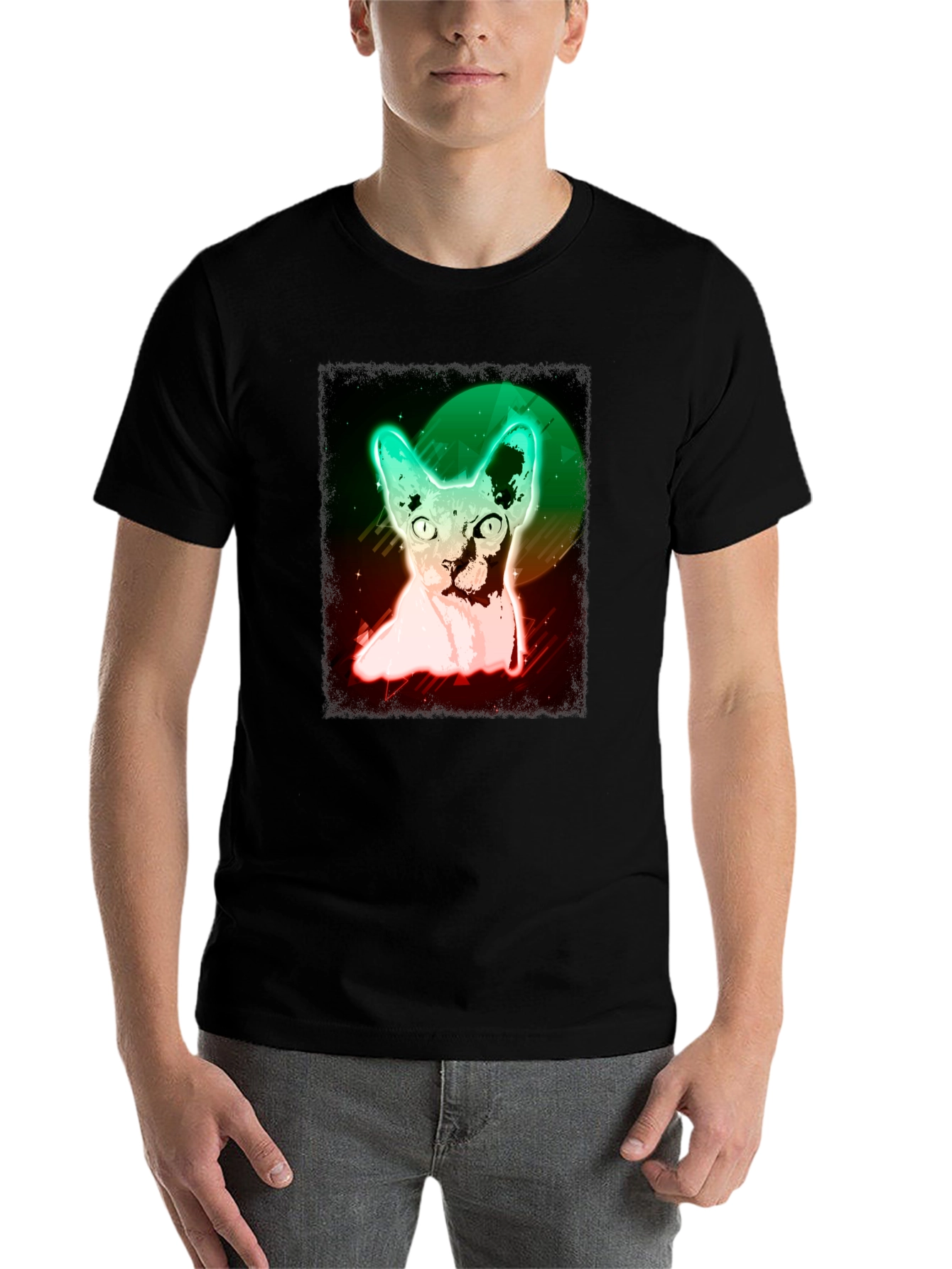 Black Neon Sphynx Cat T-Shirt - Unique Graphic Tee view 7