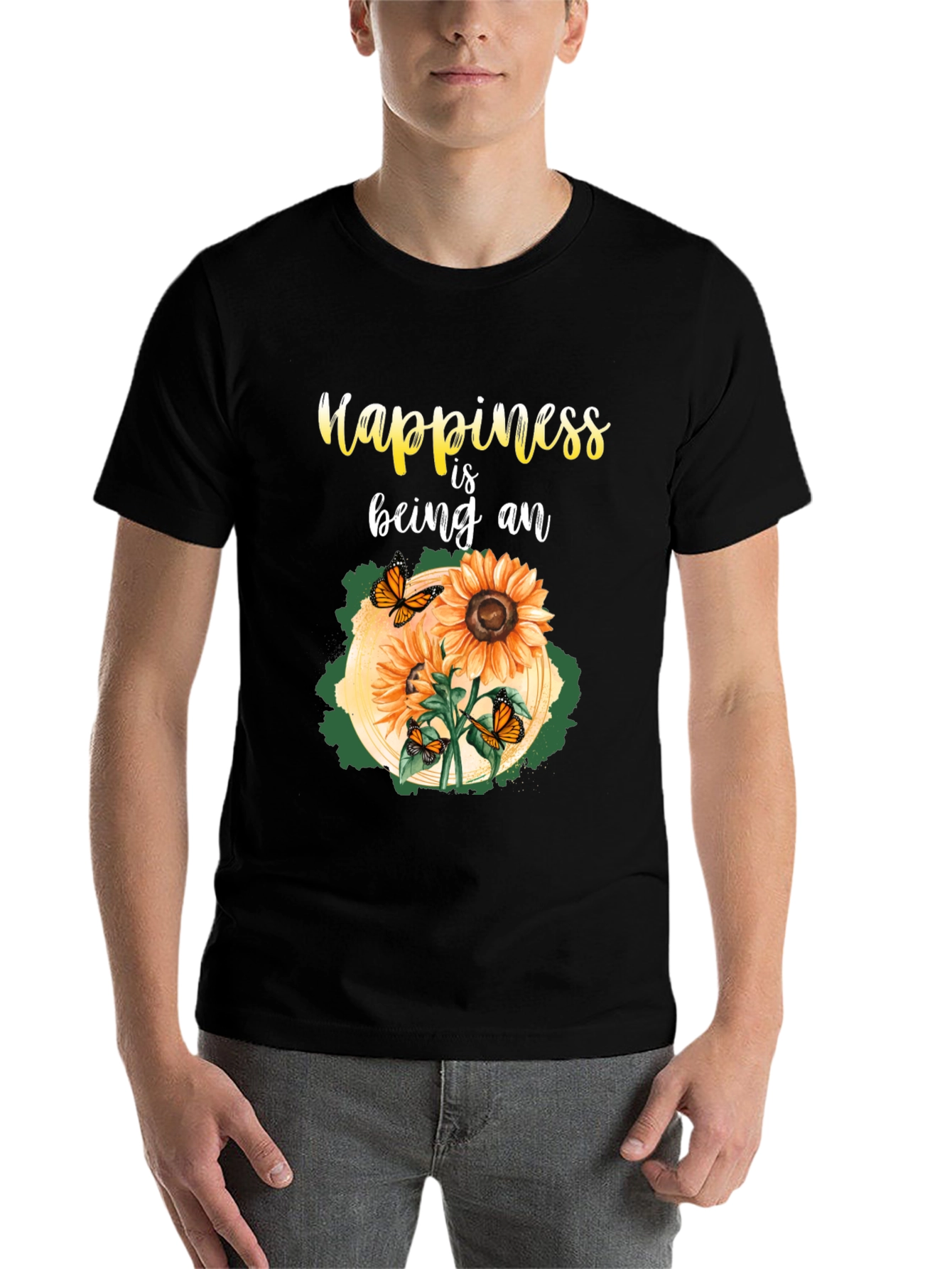 Black Happiness Sunflower Graphic T-Shirt view 7