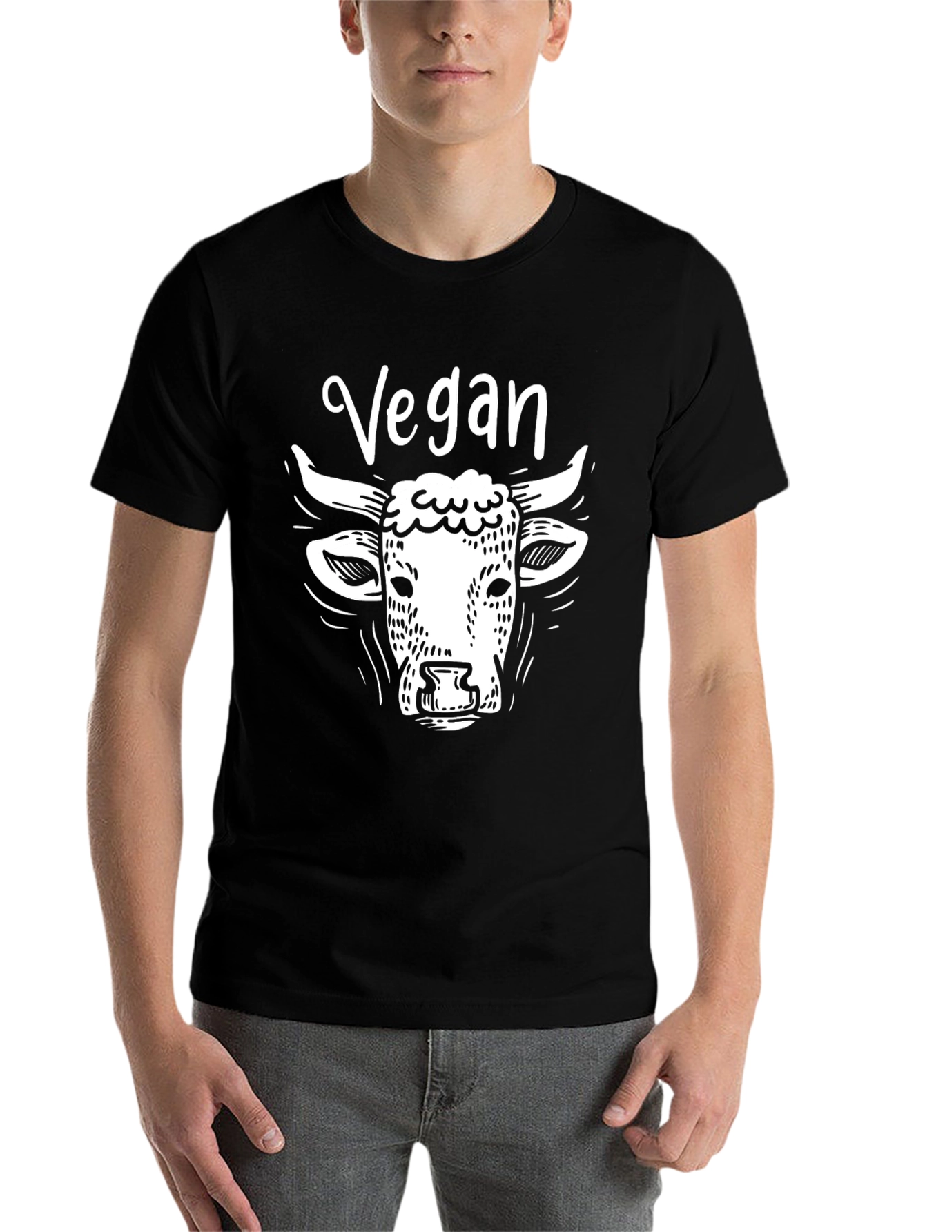 Black Vegan Cow Graphic T-Shirt - Unisex Black Tee view 7