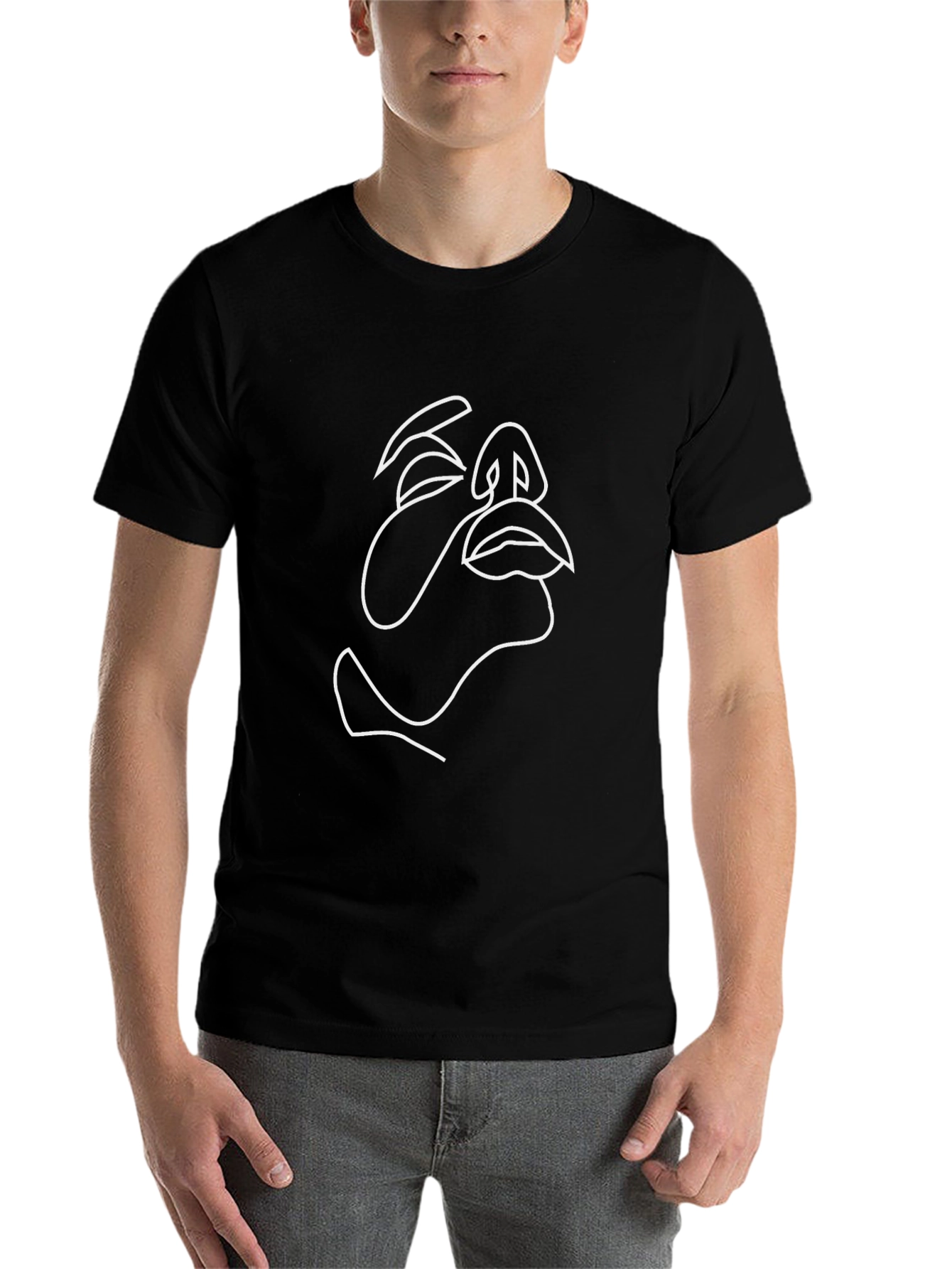 Black Abstract Face Line Art Black T-Shirt view 7
