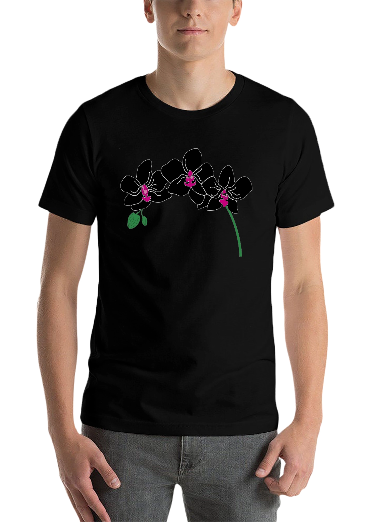 Black Black Orchid Graphic T-Shirt - Modern Floral Design view 7