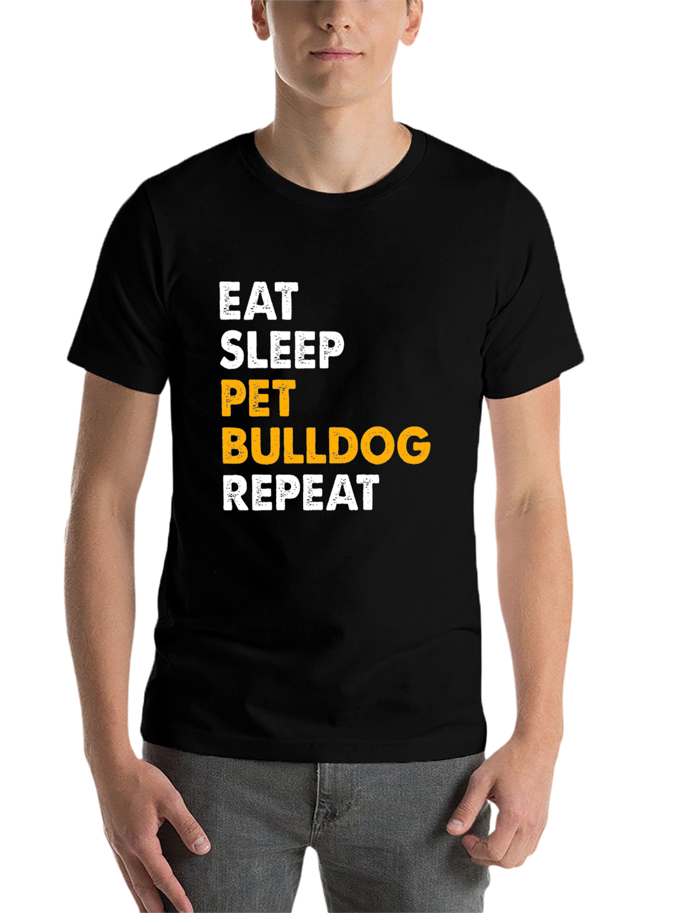 Black Eat Sleep Pet Bulldog Repeat Black T-Shirt view 7
