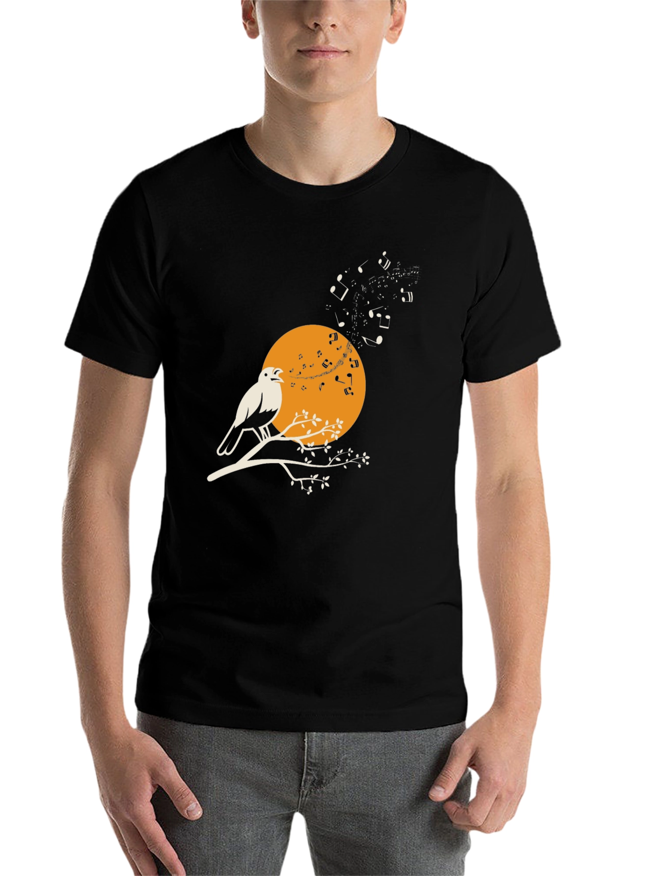 Black Bird Song T-Shirt - Musical Bird on Branch view 7
