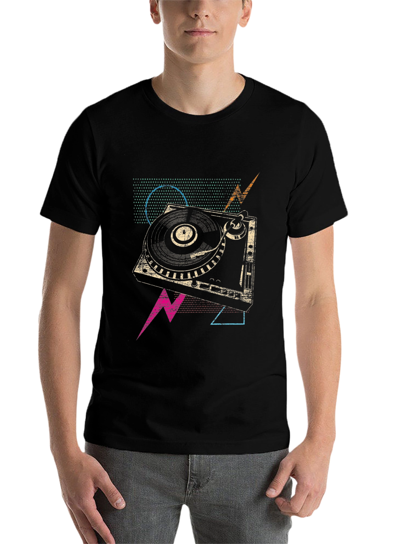 Black Retro Turntable Graphic Tee - Vintage DJ Style view 7