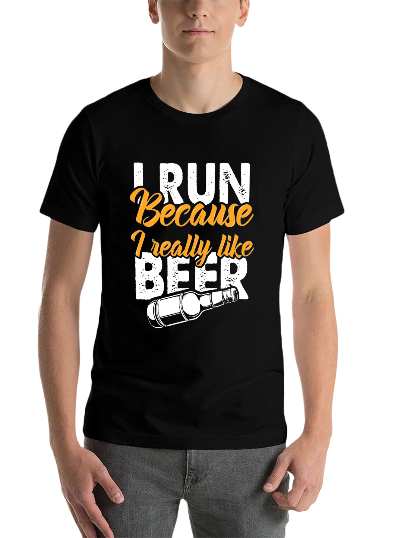 Black I Run Because I Really Like Beer T-Shirt view 7