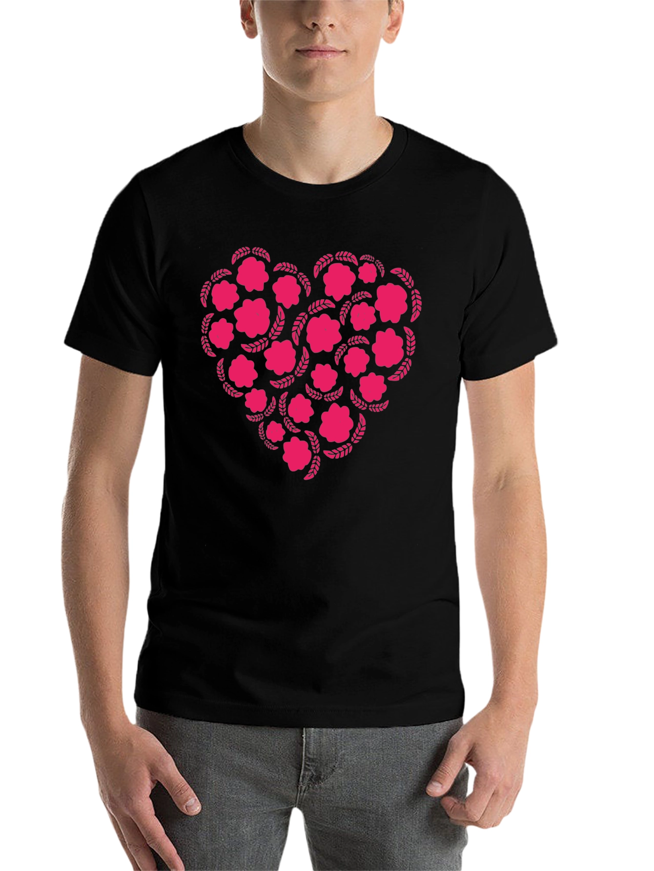 Black Floral Heart Graphic Tee - Black view 7