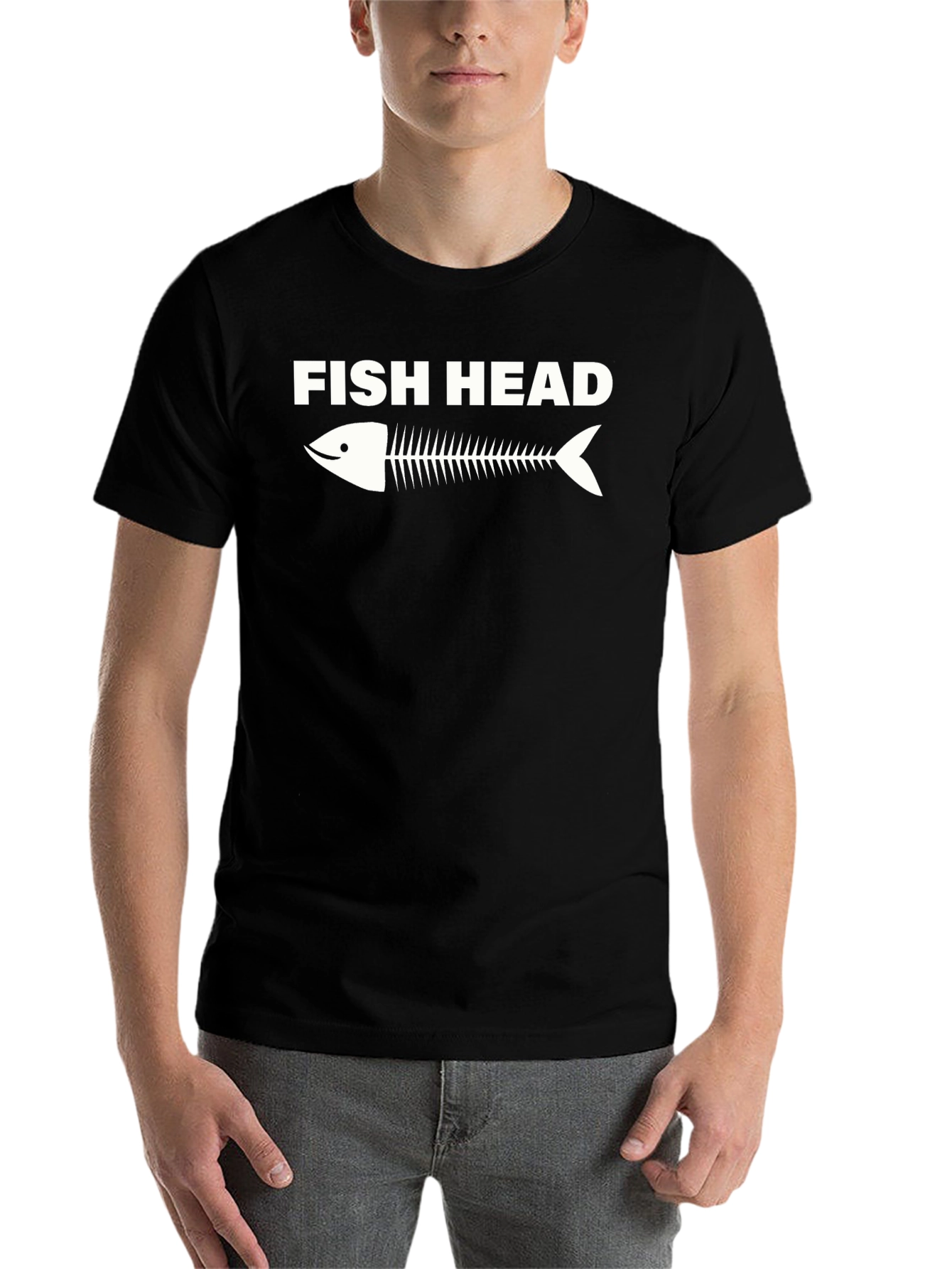 Black Fish Head Skeleton Graphic Tee - Black Cotton T-Shirt view 7