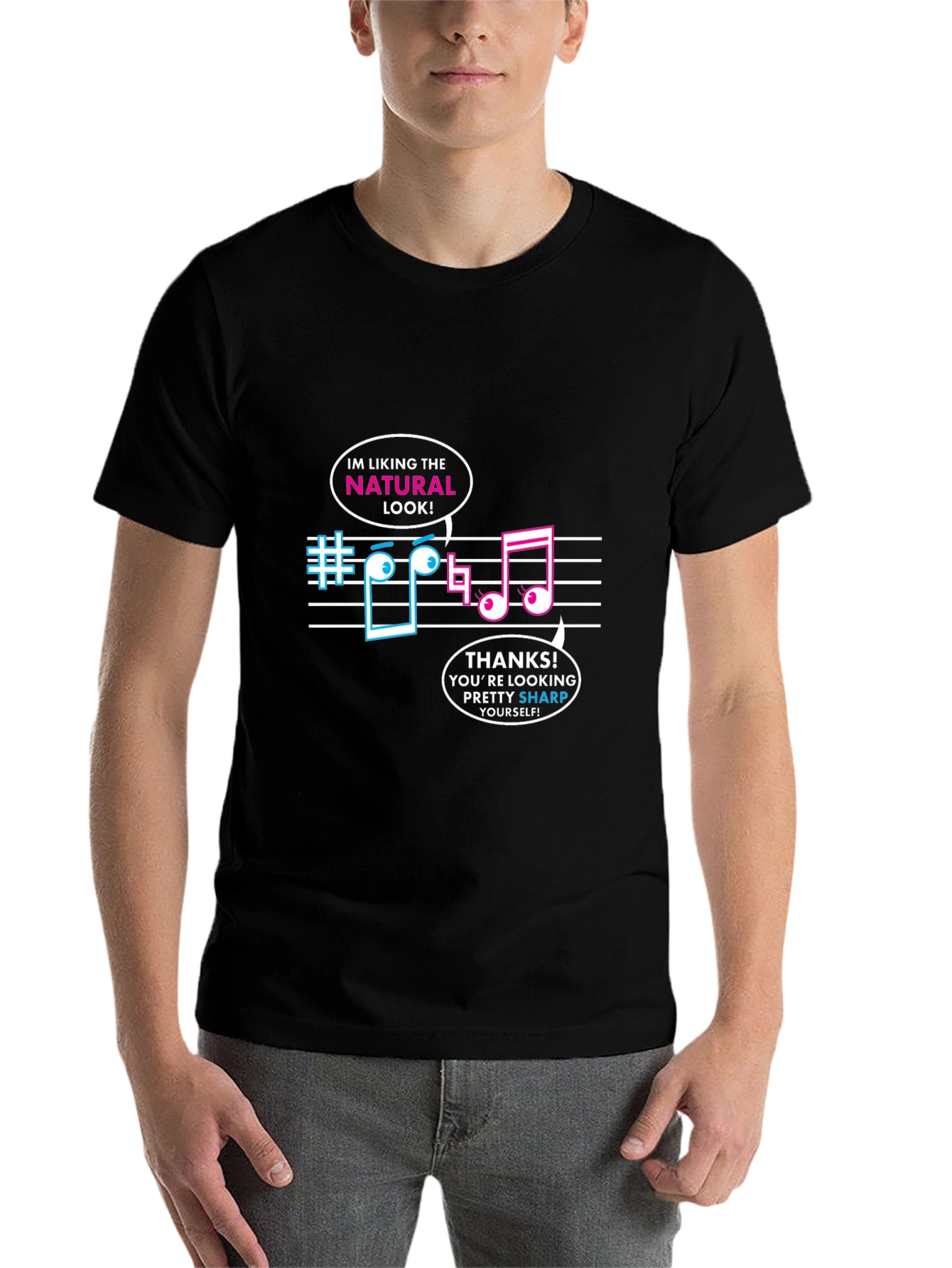 Black Musical Pun Black T-Shirt - Natural Look Sharp Tee view 7
