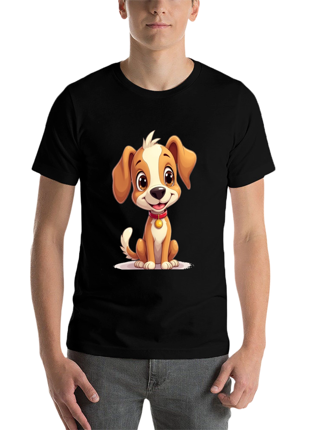 Black Cute Puppy Graphic T-Shirt - Soft Cotton Blend view 7