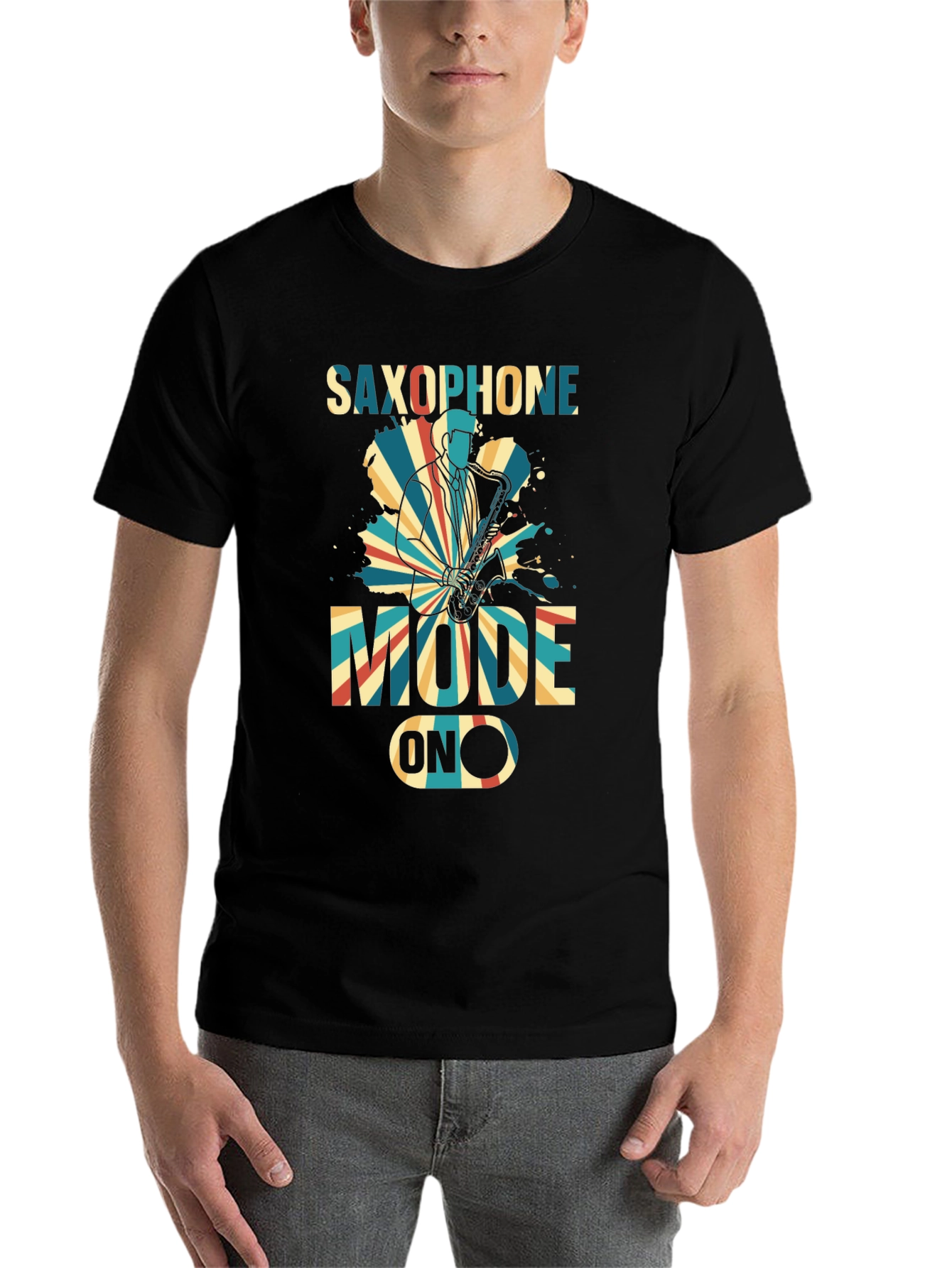 Black Saxophone Mode ON Graphic T-Shirt view 7