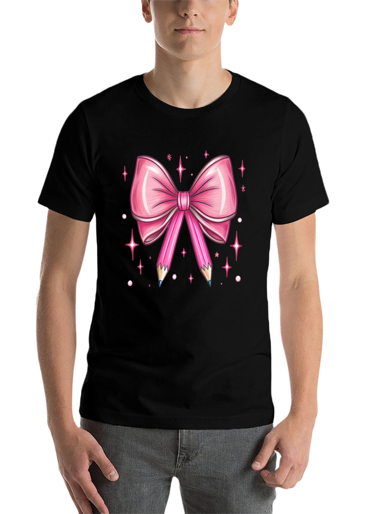 Black Pink Bow & Pencil Graphic Tee view 7