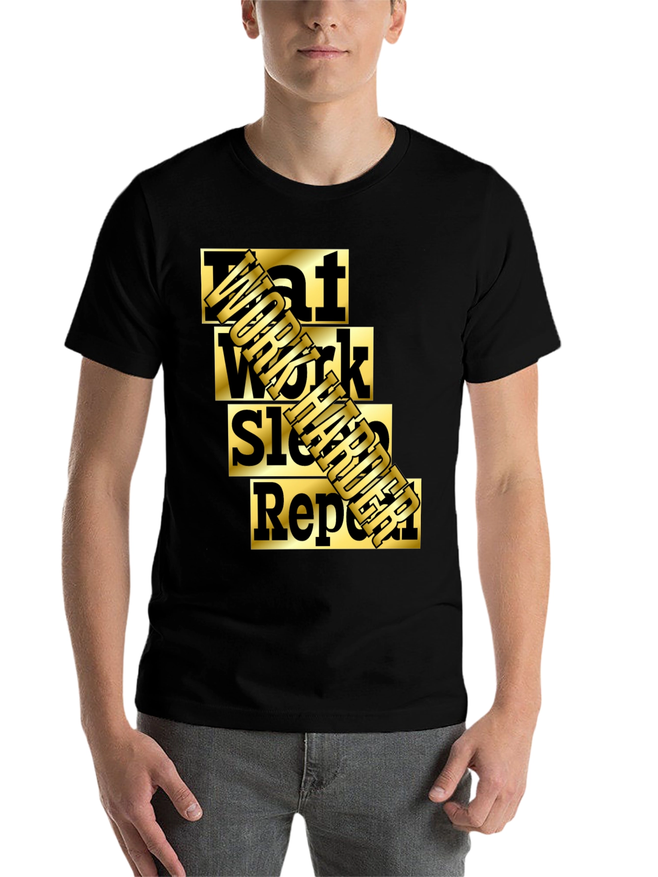 Black Eat Work Sleep Burger Repeat Graphic T-Shirt view 7