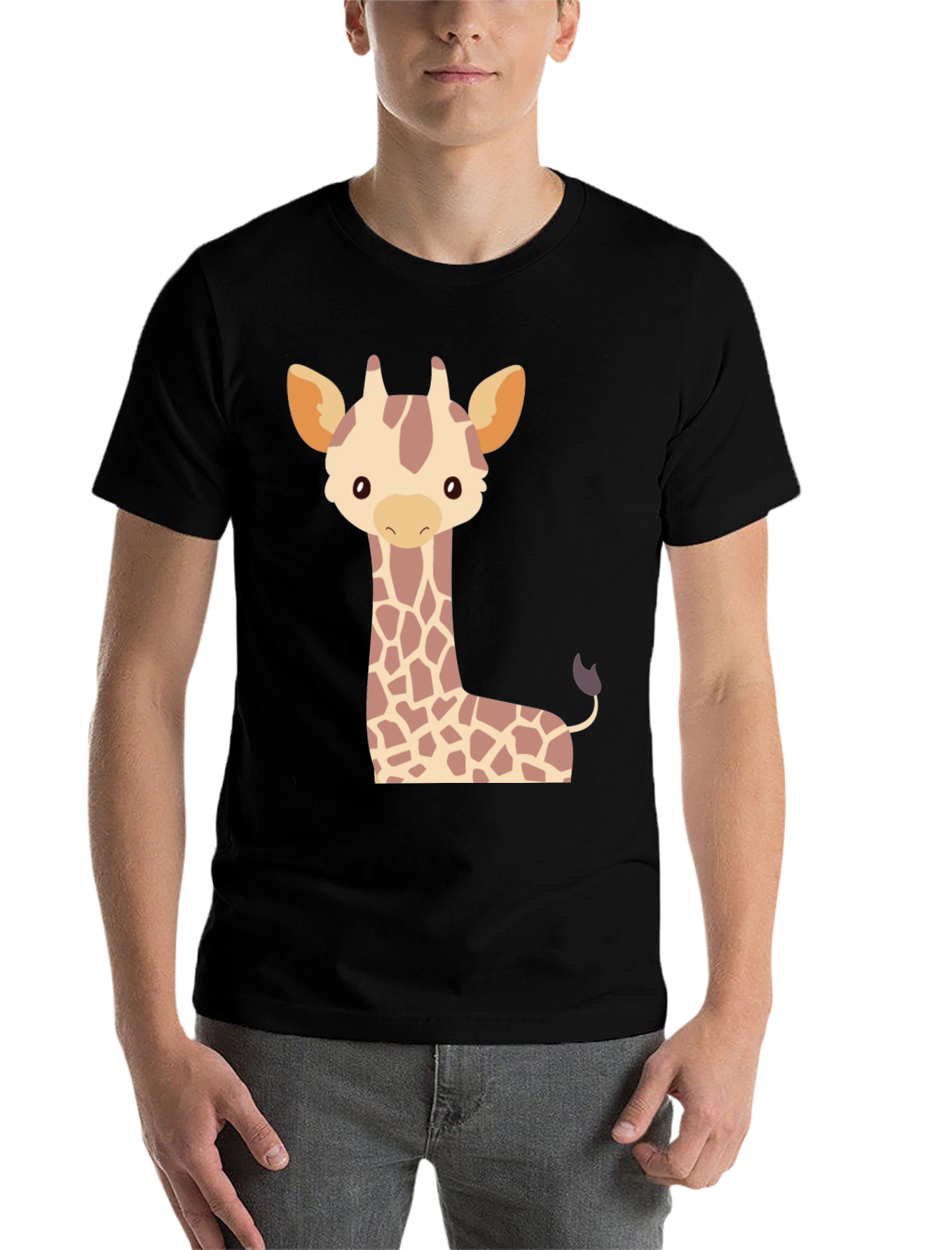 Black Cute Giraffe Graphic Tee - Black Cotton T-Shirt view 7