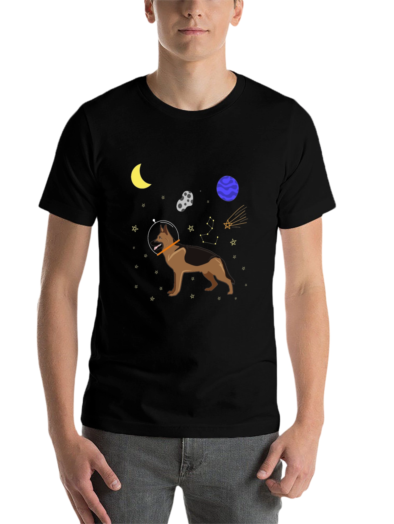 Black Space Dog Graphic Tee - Astronaut German Shepherd T-Shirt view 7