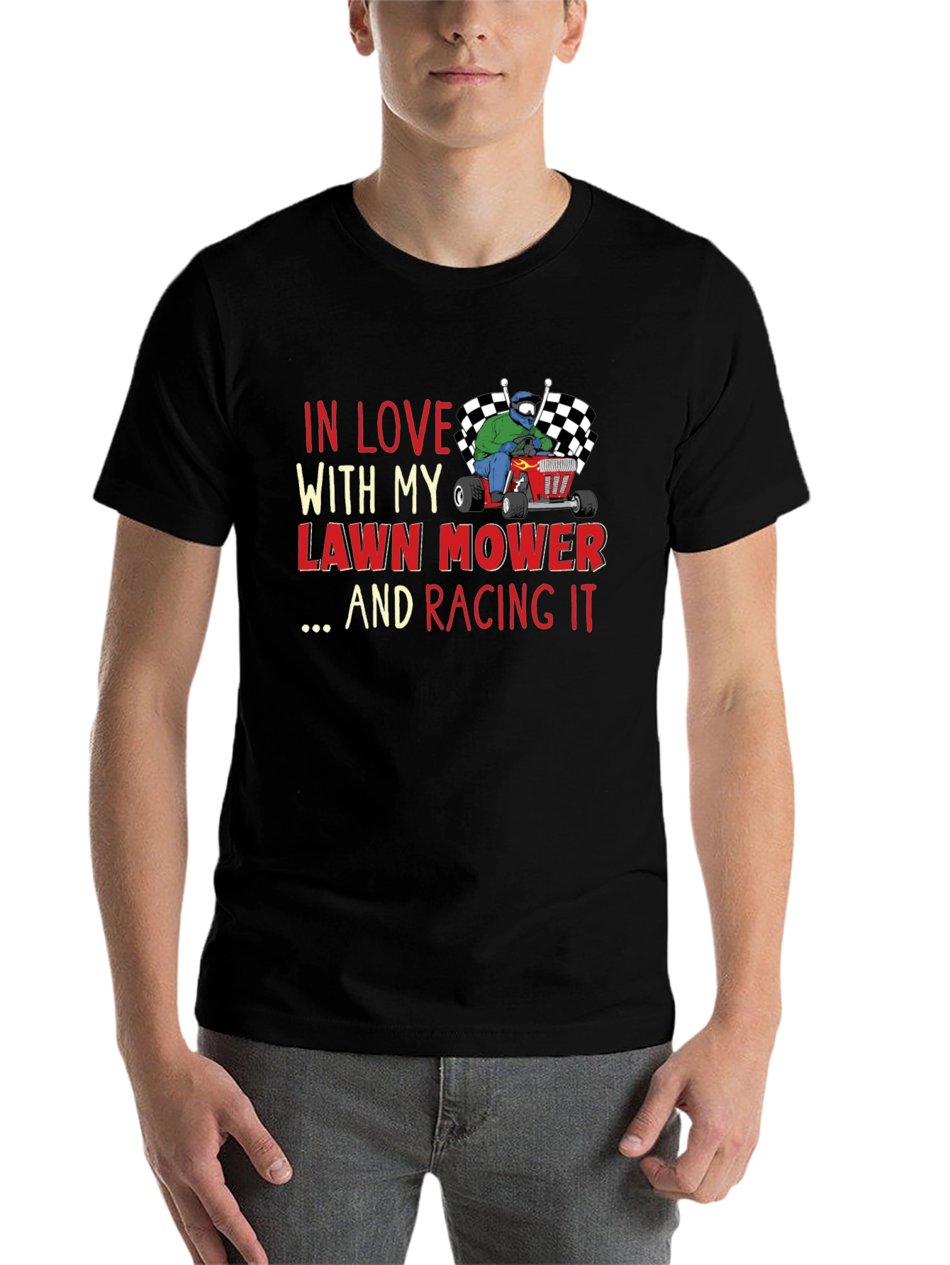 Black Lawn Mower Racing T-Shirt view 7