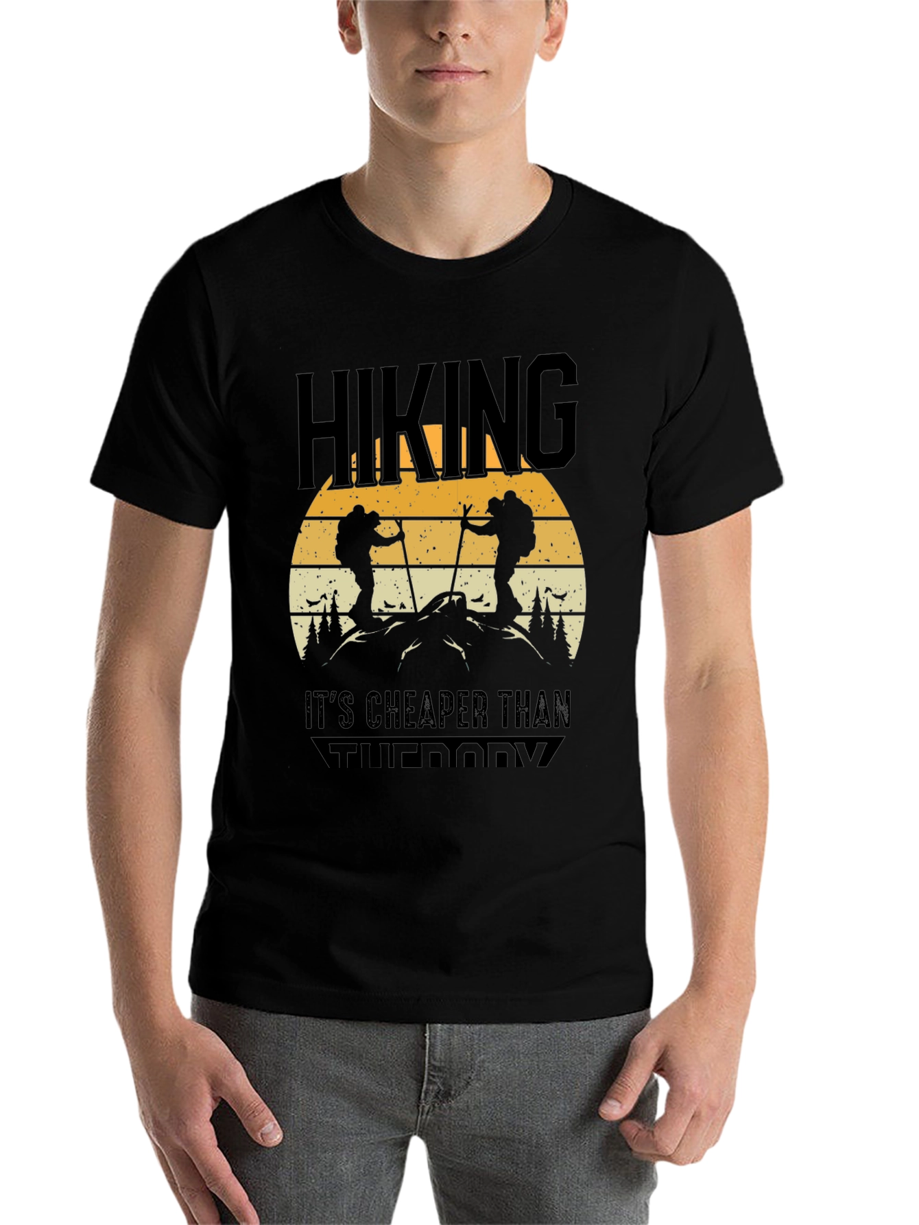 Black Hiking Is Cheaper Than Therapy Tee view 7