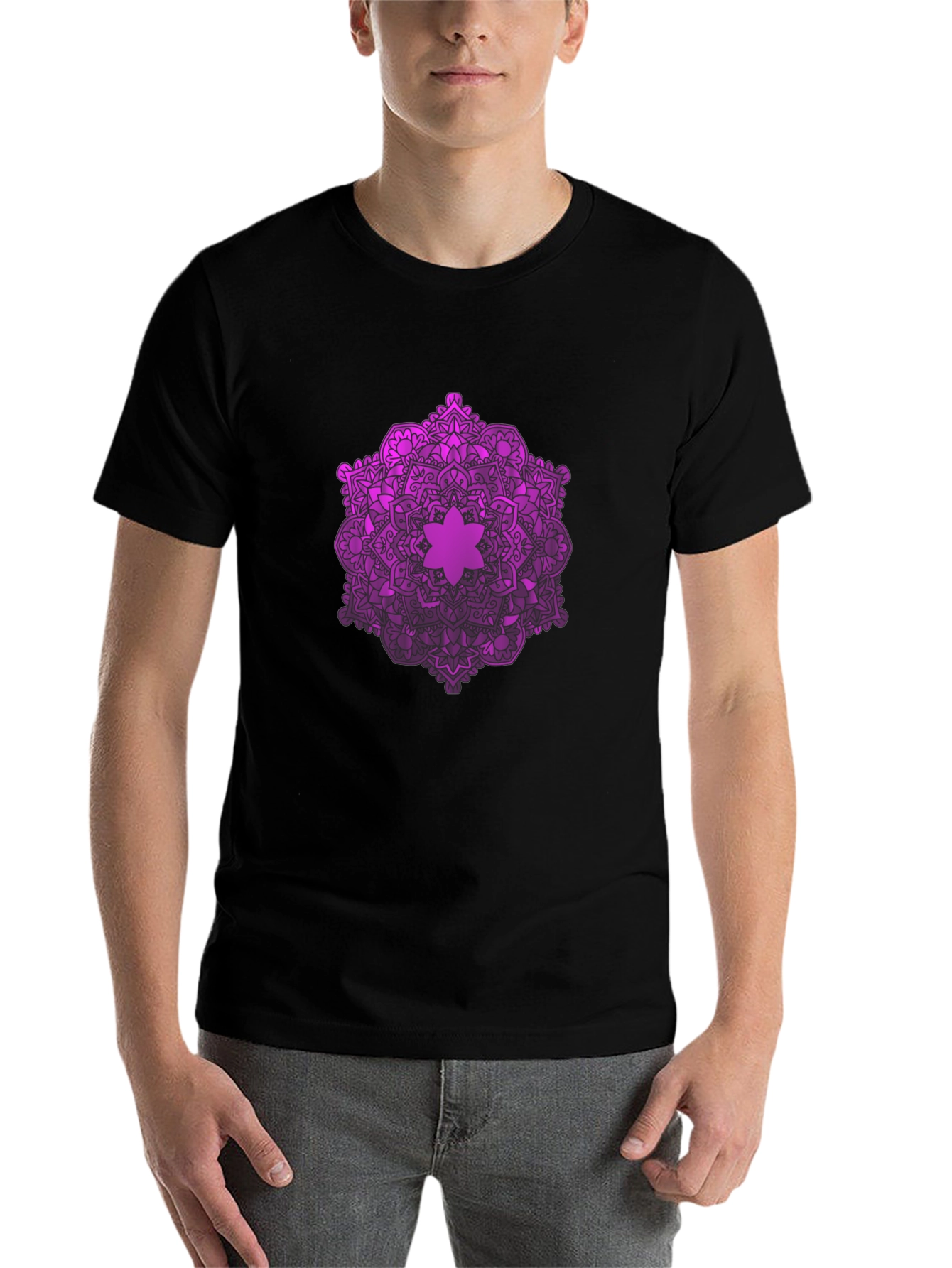 Black Purple Mandala Graphic Black T-Shirt view 7