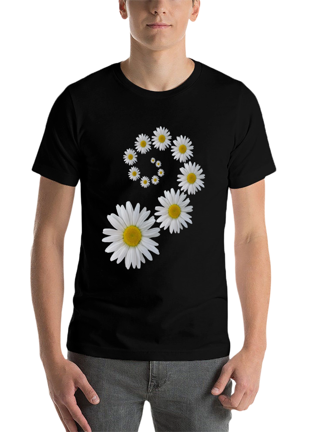 Black Daisy Spiral Graphic Black T-Shirt view 7