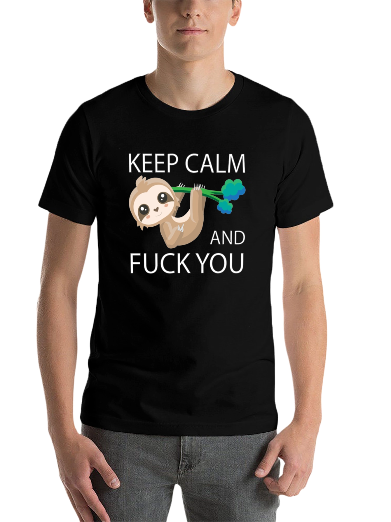 Black Keep Calm Sloth T-Shirt view 7