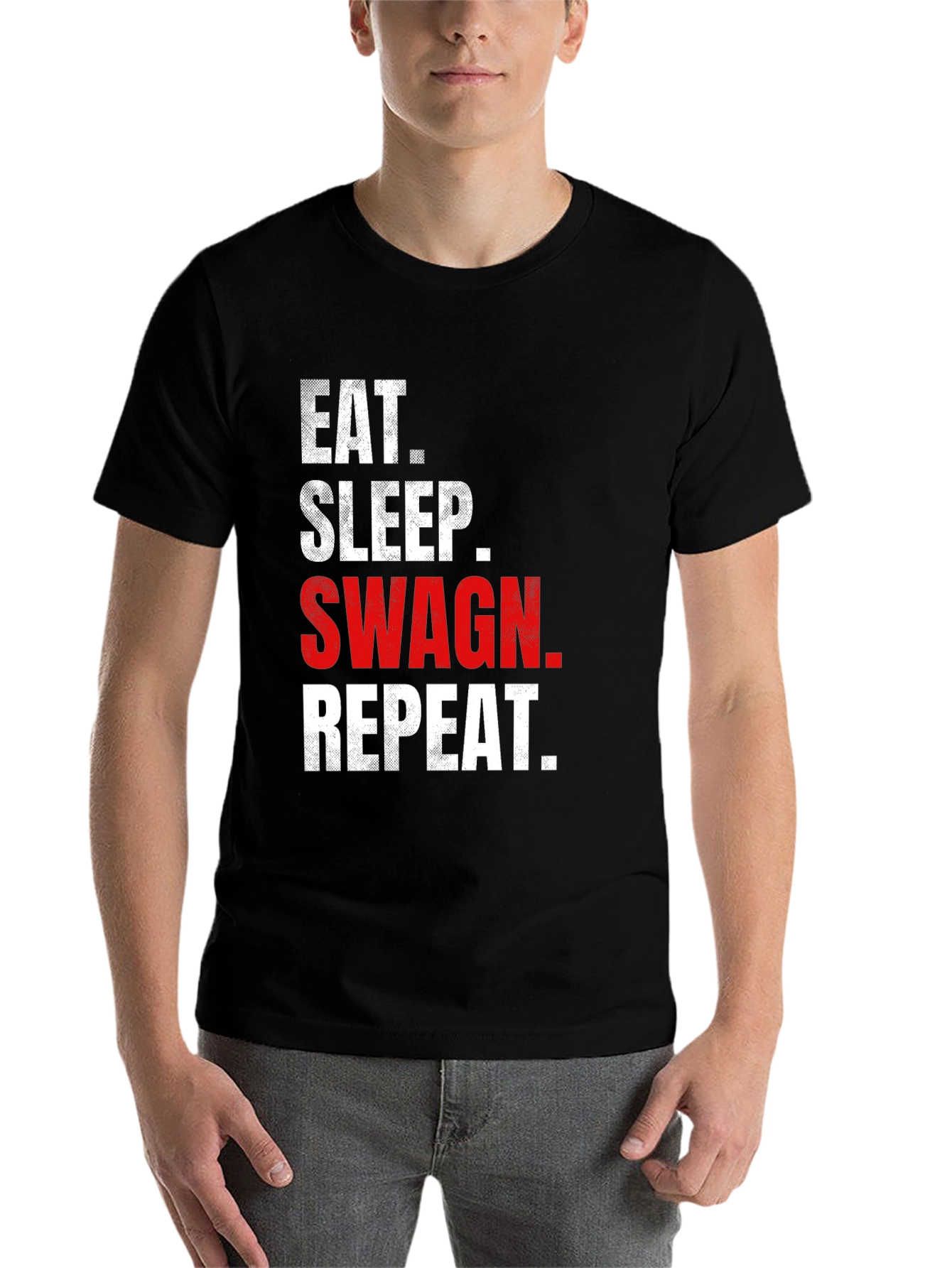 Black Eat Sleep Swag Repeat Black Graphic Tee view 7