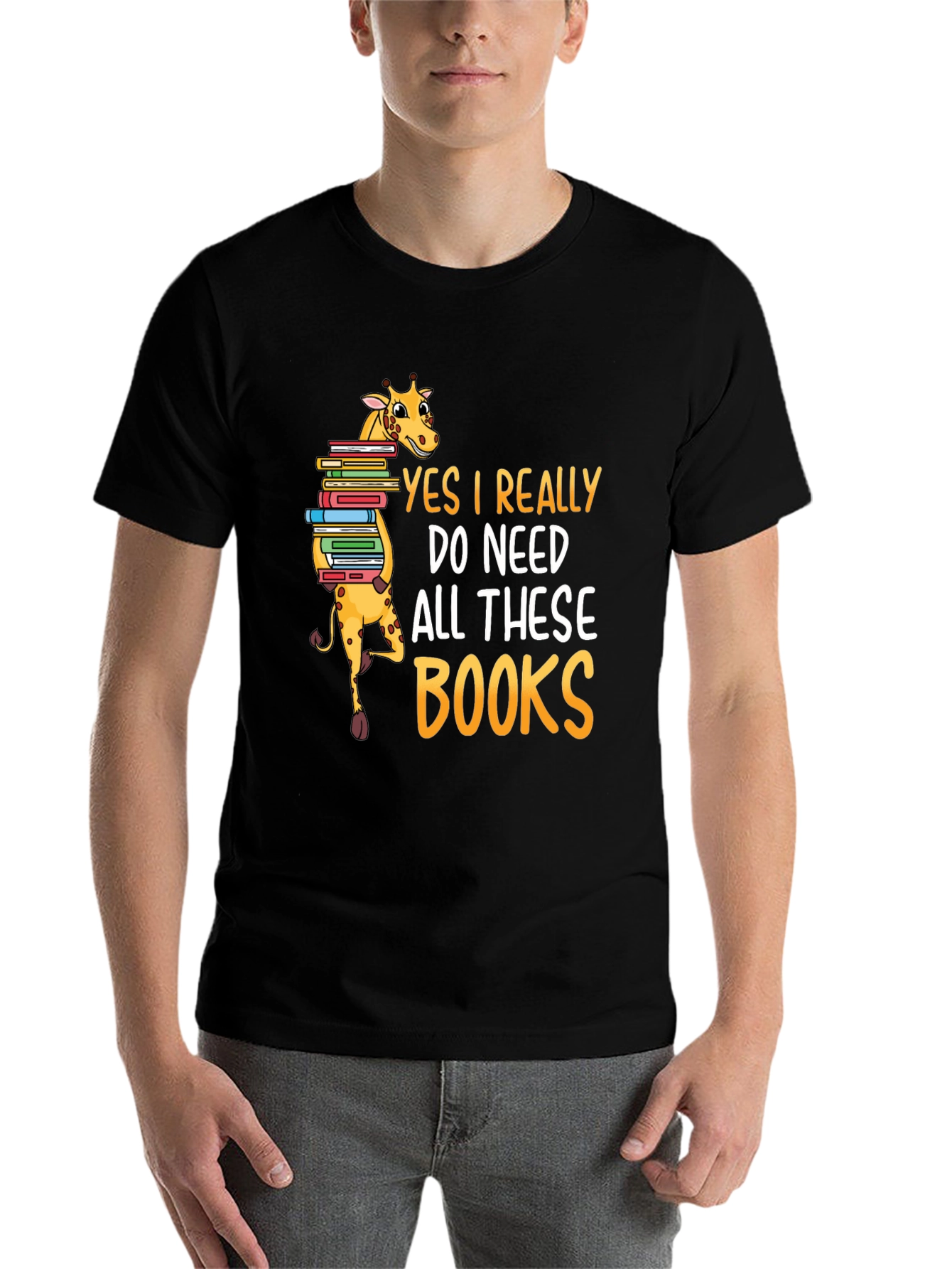 Black Giraffe Lover Reader Funny Books T-Shirt view 7
