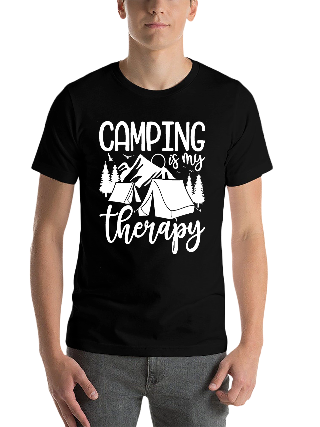 Black Camping Therapy Graphic Tee - Black Cotton T-Shirt view 7