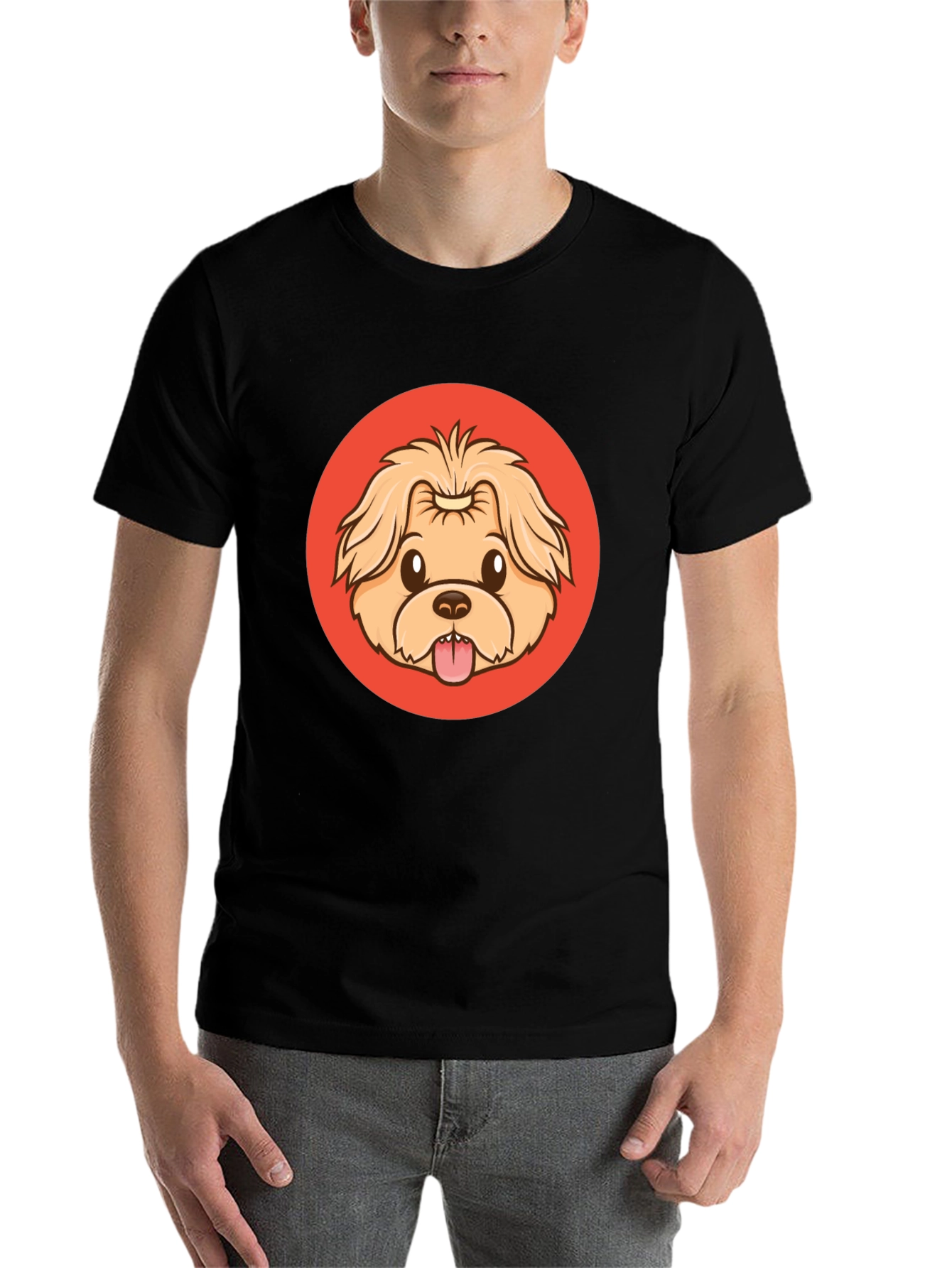 Black Cute Dog Cartoon Graphic Black T-Shirt view 7