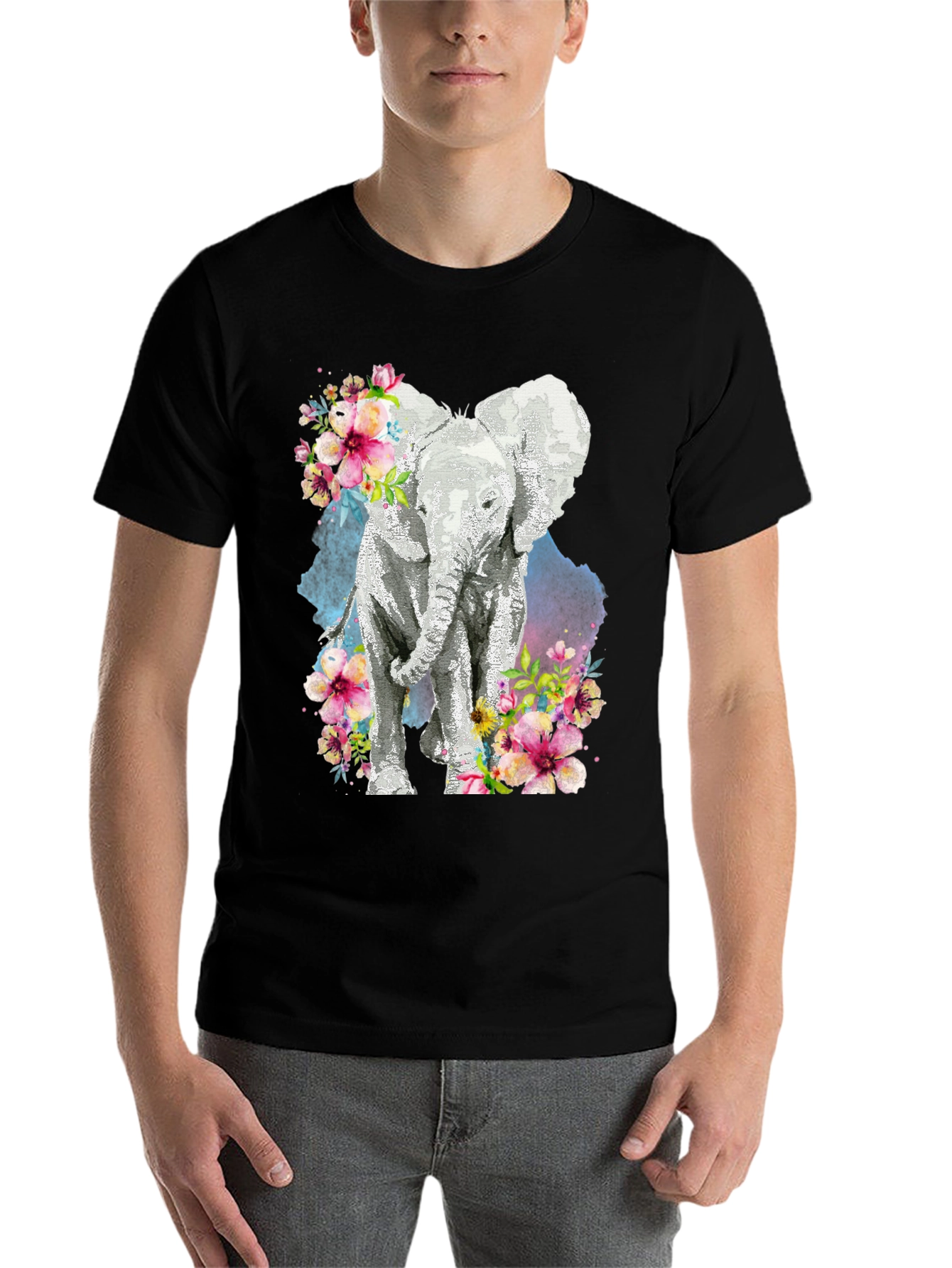 Black Elephant Floral Graphic Tee - Black view 7