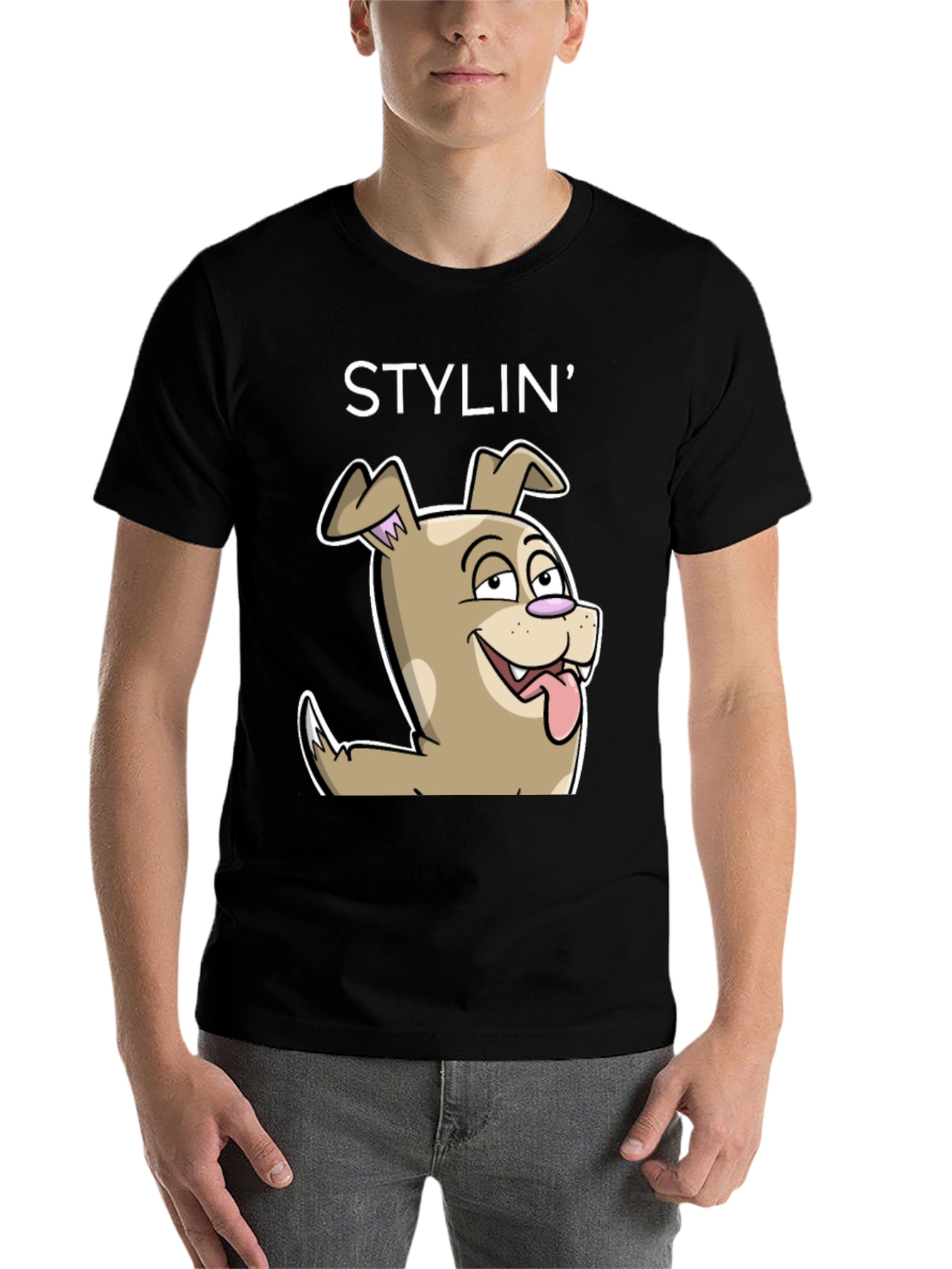 Black Stylin' Dog Cartoon Graphic Tee - Unisex view 7