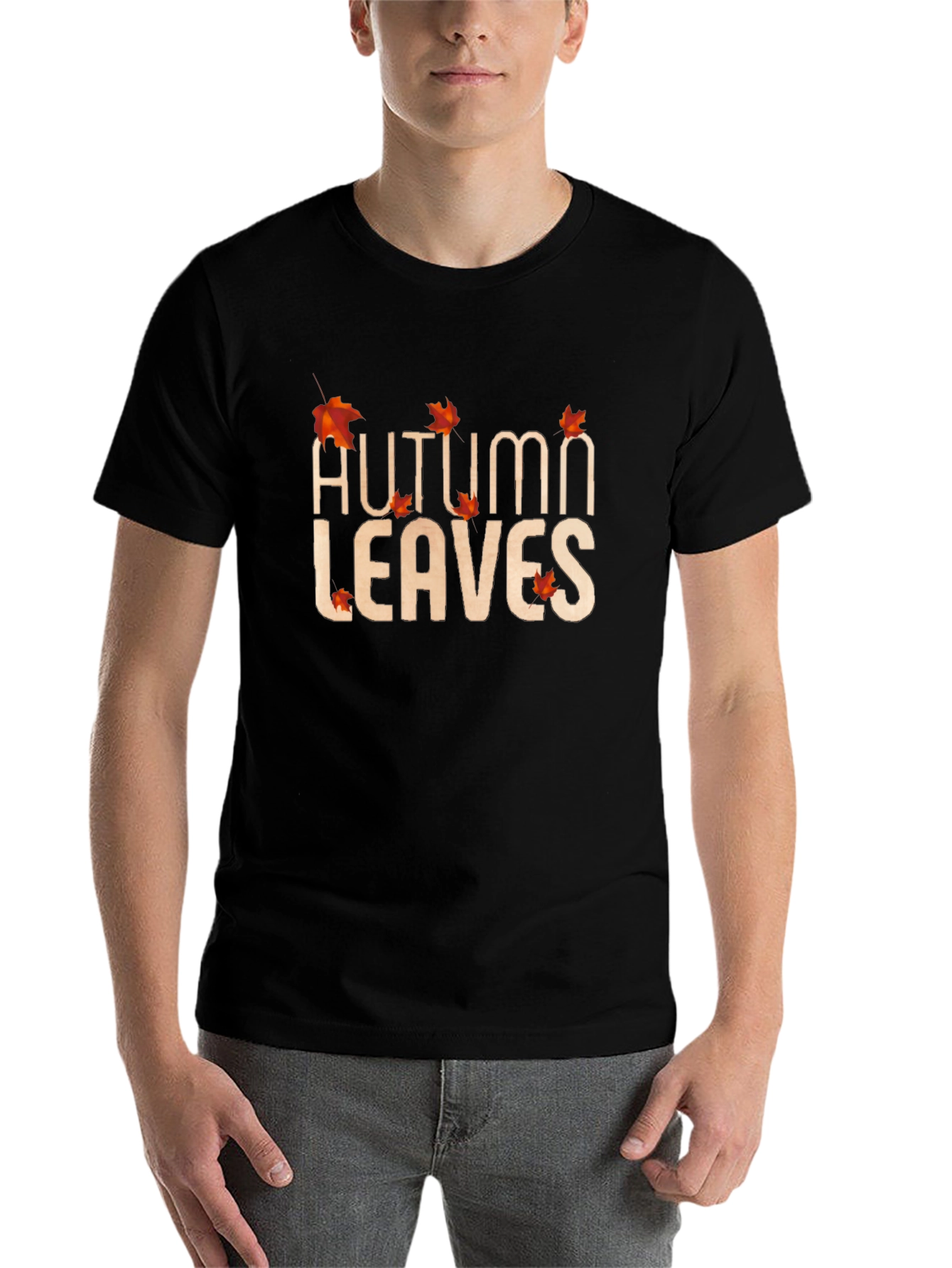 Black Autumn Leaves Graphic Tee - Black Cotton Casual Shirt view 7