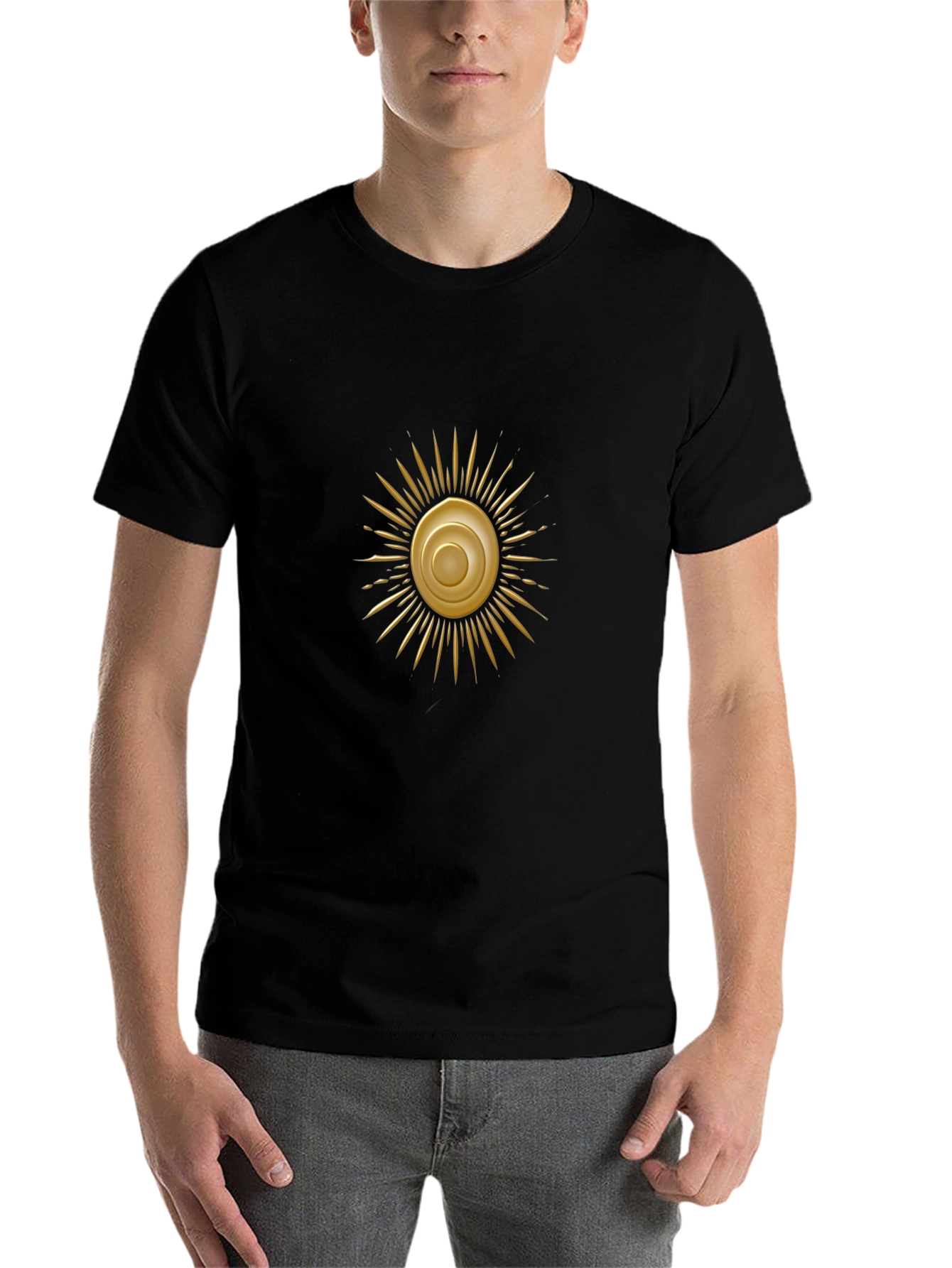 Black Golden Sun Graphic Black T-Shirt view 7
