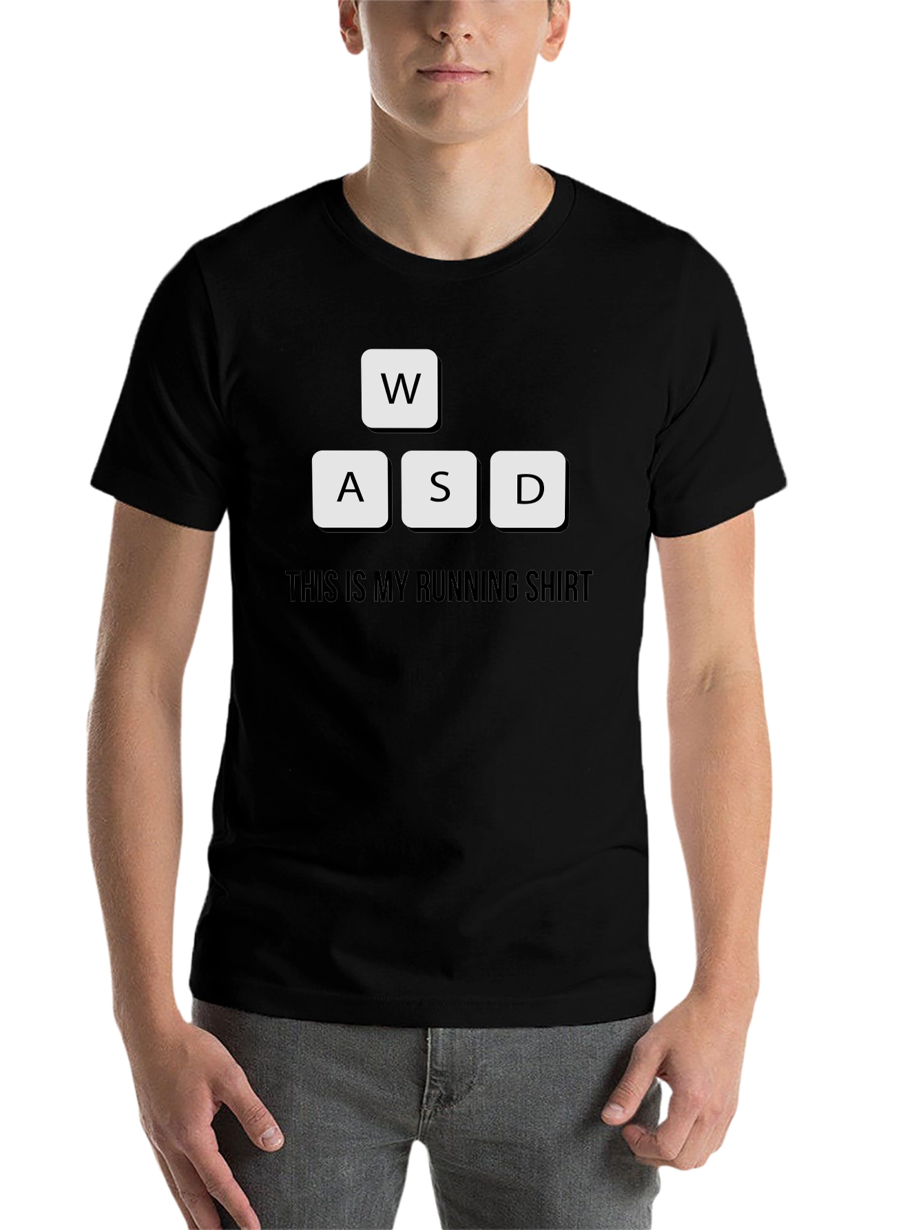Black Gamer Running Shirt - WASD Keyboard Design view 7