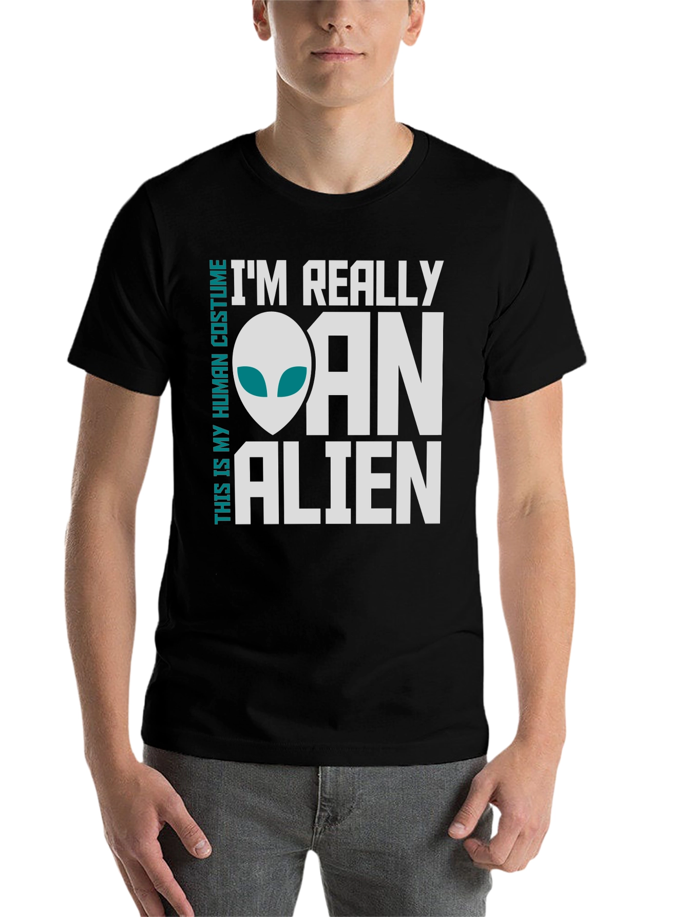 Black I'm Really an Alien Costume T-Shirt - Funny Novelty Tee view 7