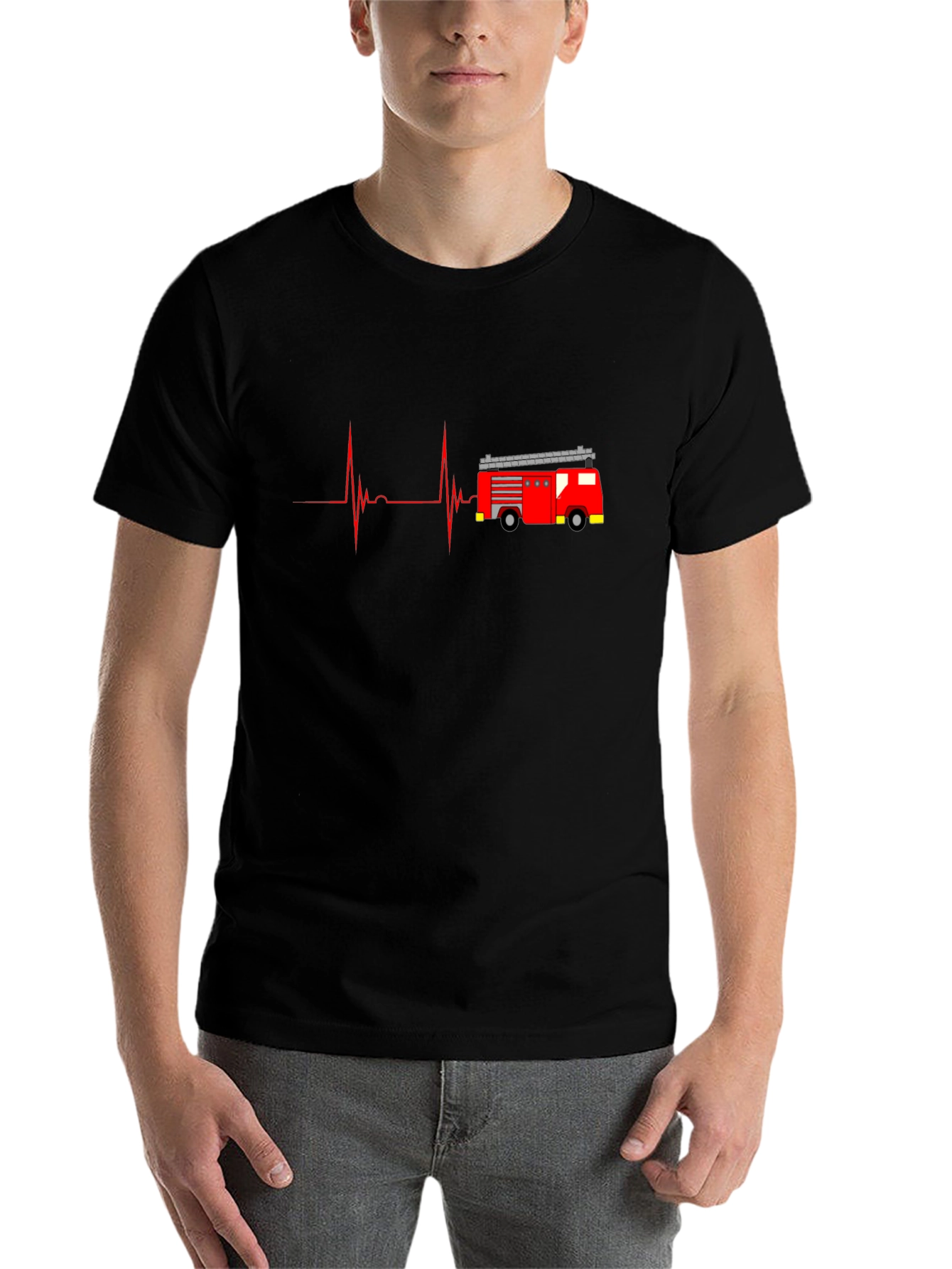 Black Fire Truck Heartbeat Graphic Tee - Black view 7