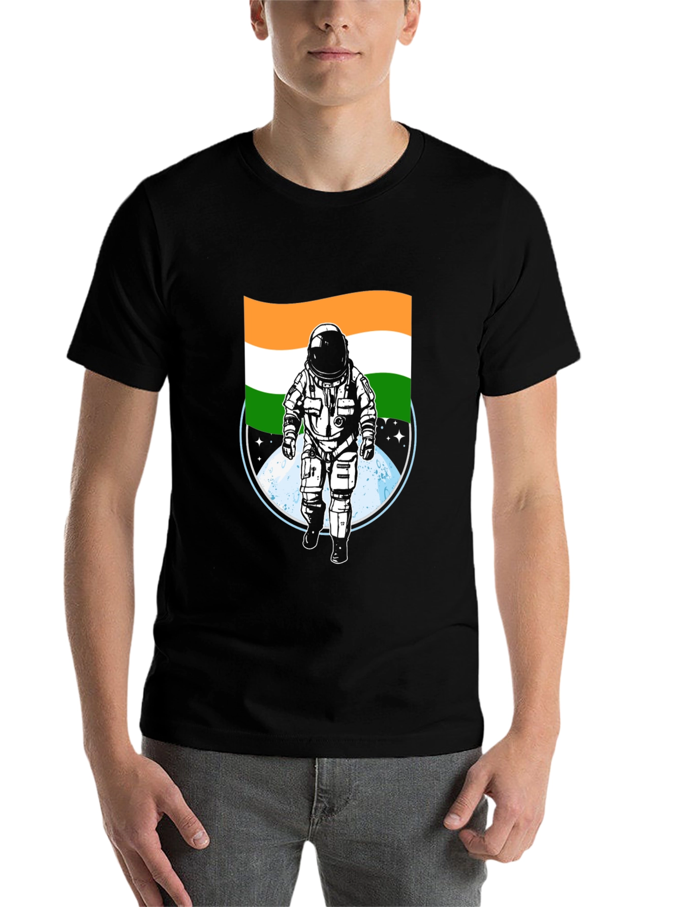 Black Astronaut India Flag Graphic Tee - Black view 7