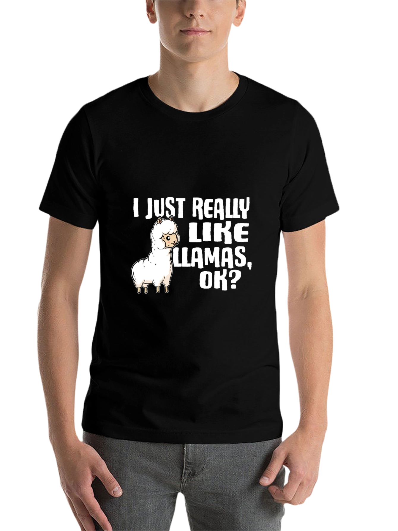 Black Llama Lover T-Shirt: I Just Really Like Llamas, OK? view 7