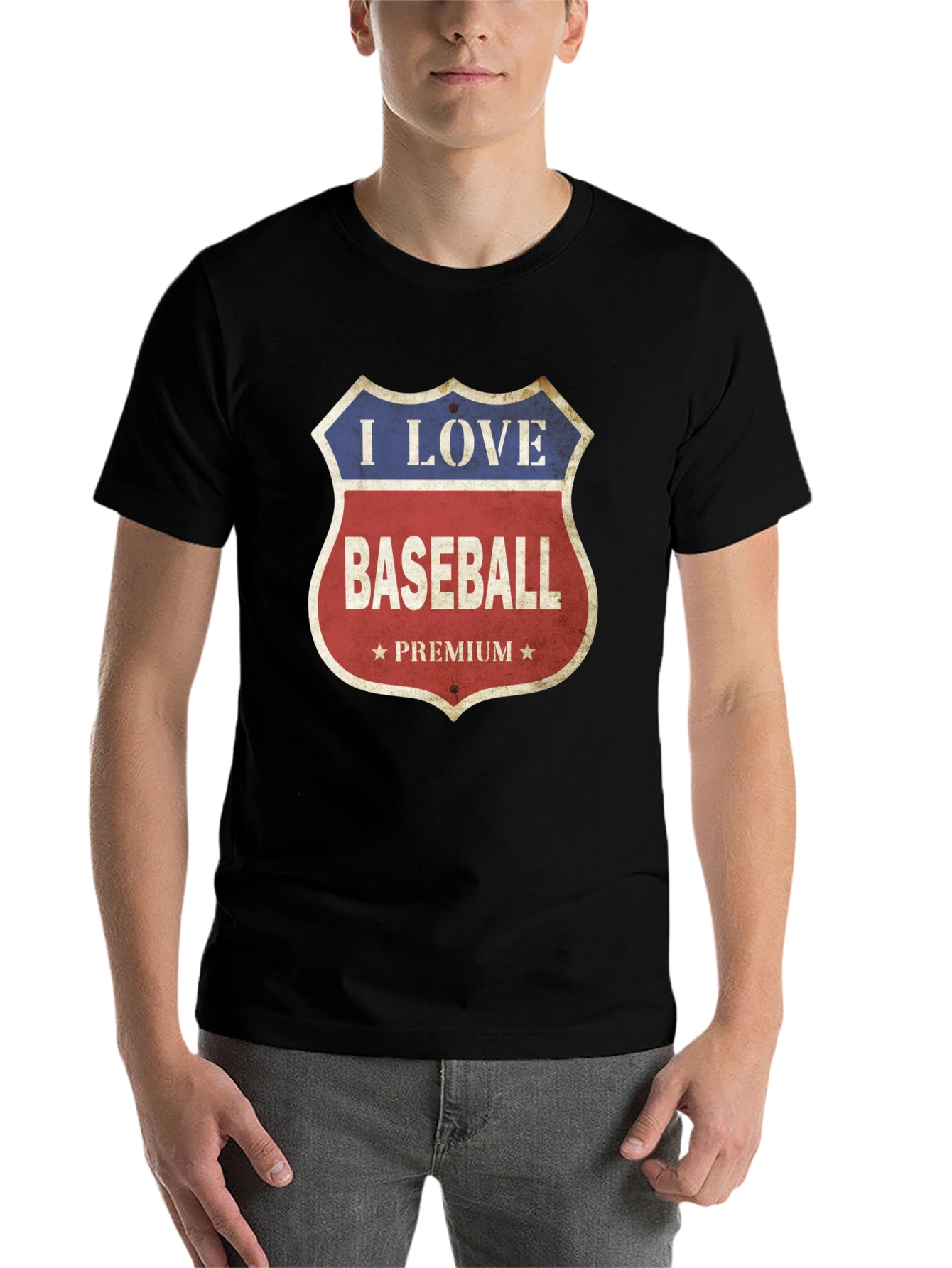 Black I Love Baseball Premium T-Shirt view 7