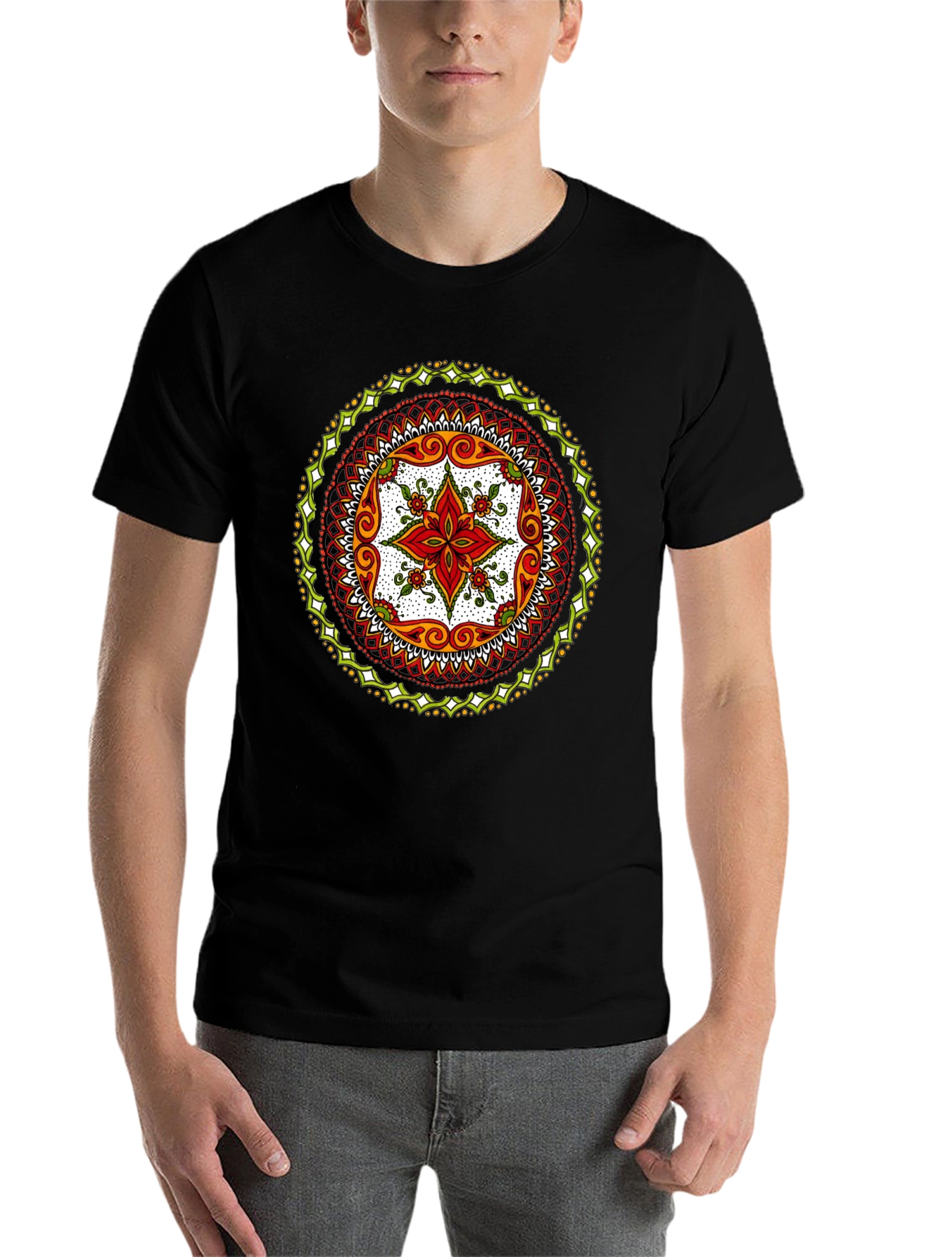 Black Mandala Print Black T-Shirt - Artistic Style view 7