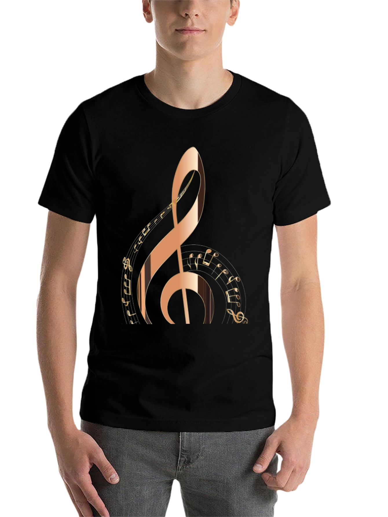Black Treble Clef Music Notes Graphic T-Shirt view 7