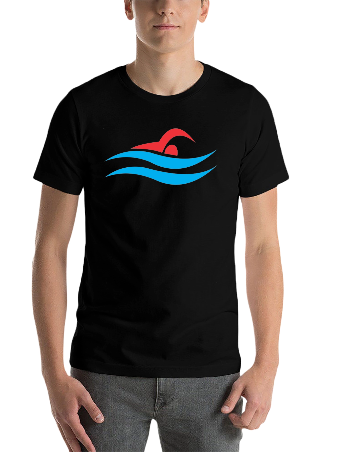 Swimmer Graphic Tee - Swim Cap and Waves Design - 7