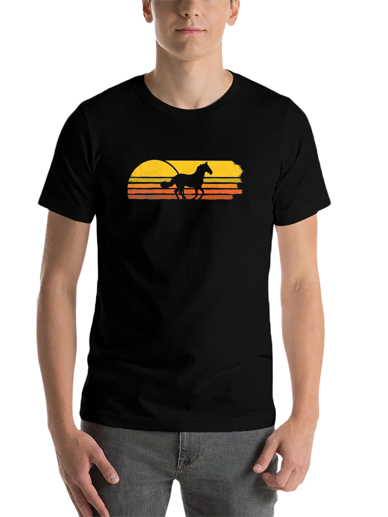 Black Horse Sunset T-Shirt - Retro Style Black Tee view 7