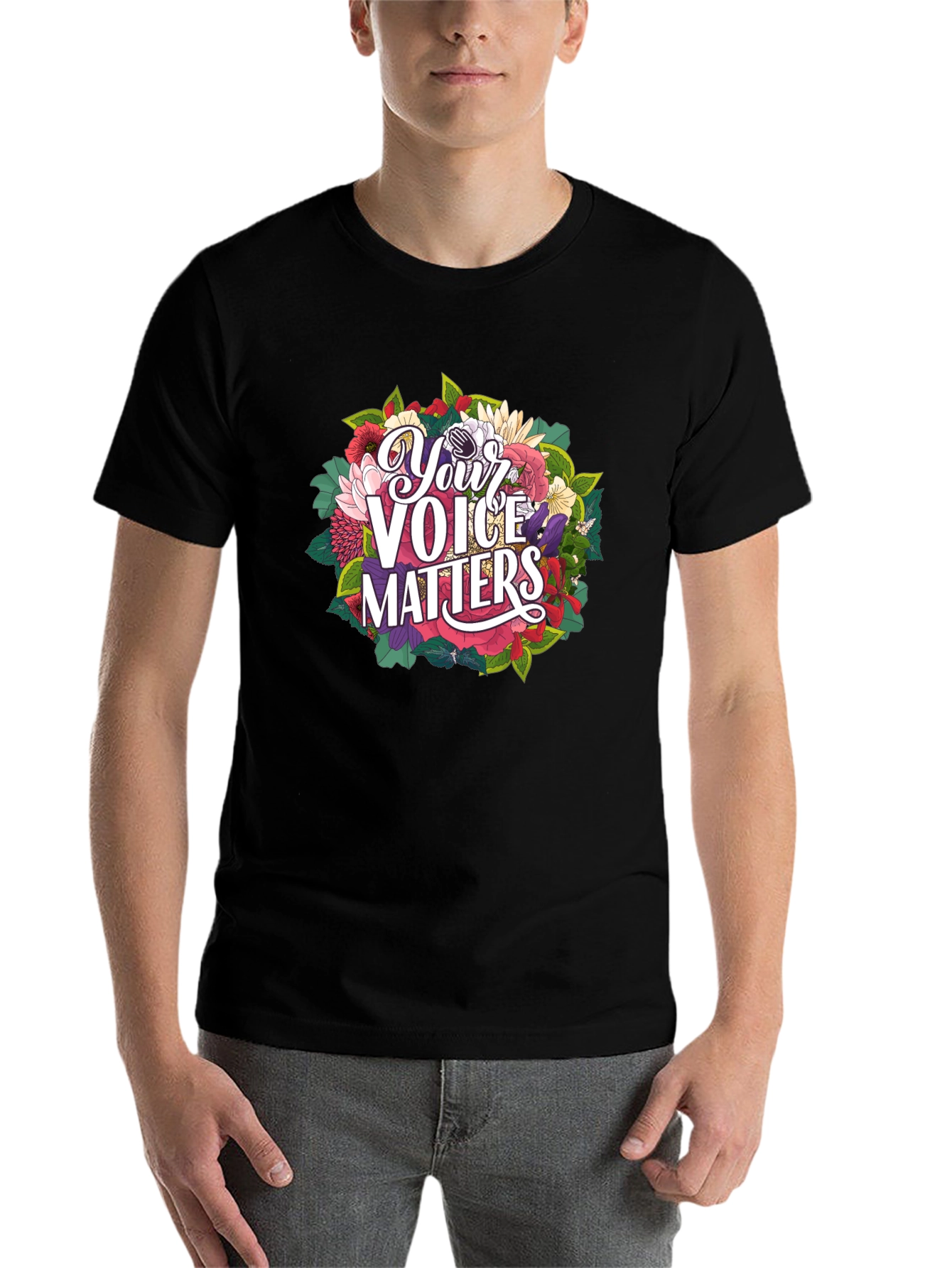 Black Your Voice Matters Graphic Tee - Black view 7