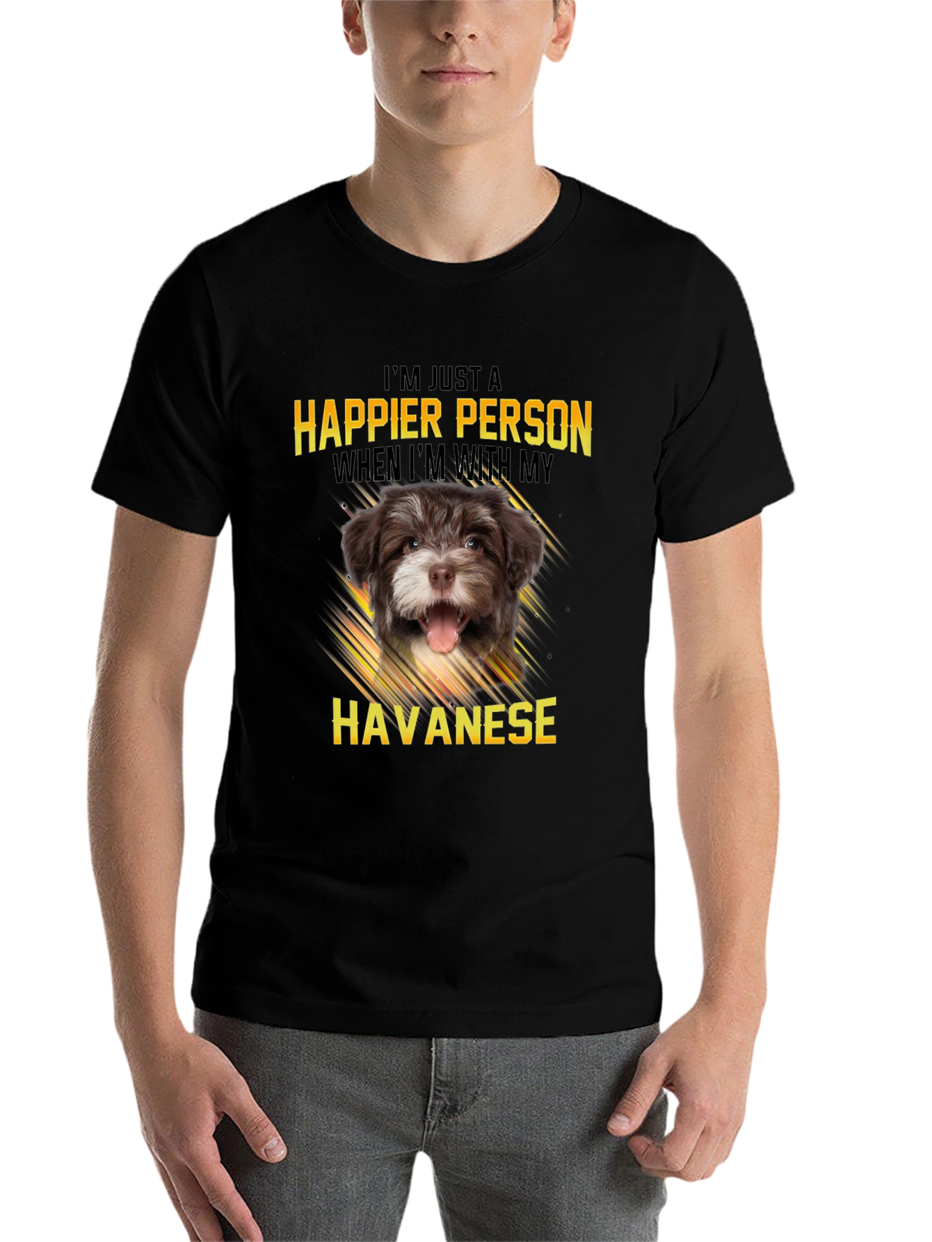 Black Happier Person Havanese Dog T-Shirt view 7